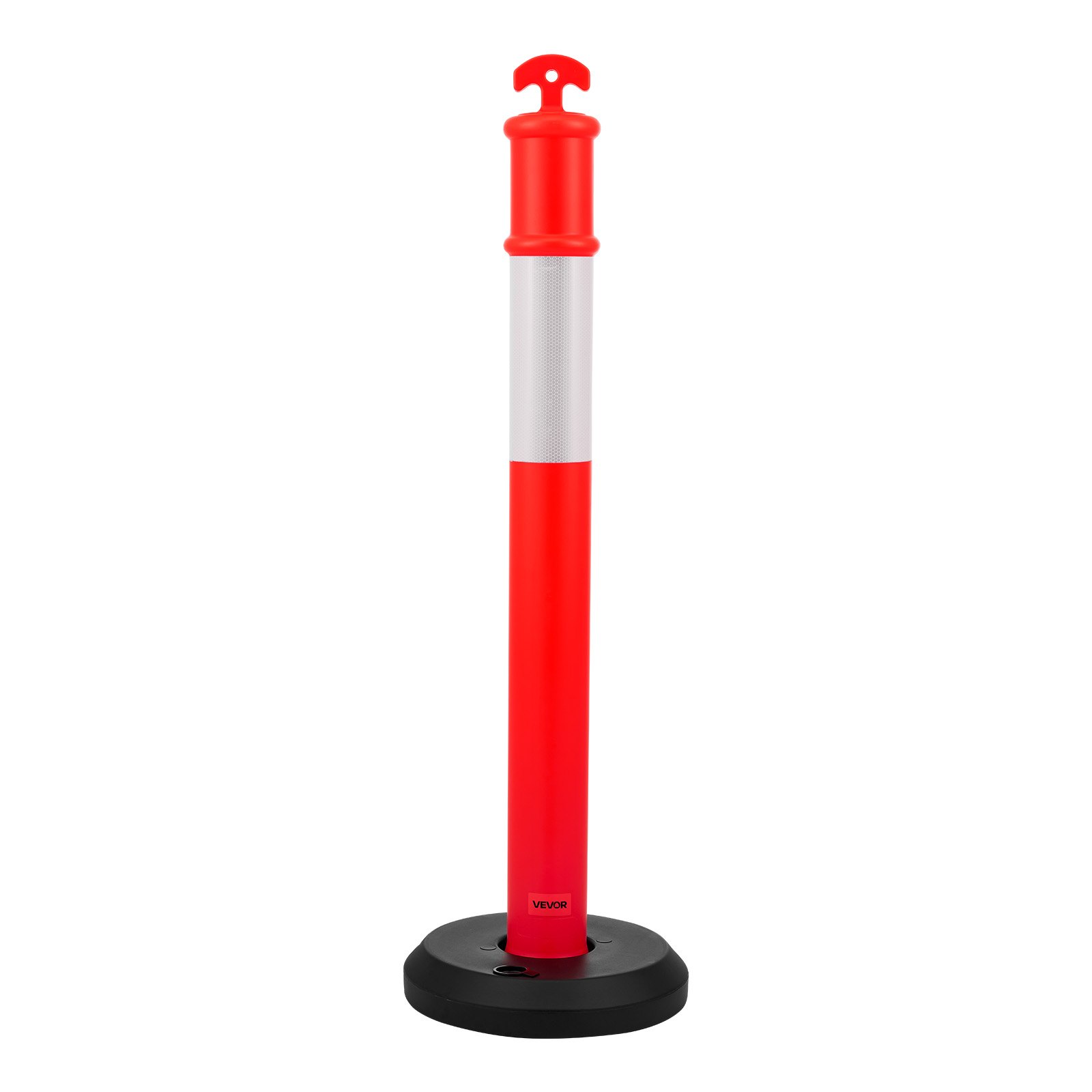 VEVOR Verkeersafbakeningspalen 9 stuks (114 cm) met vulbare voet en reflecterende strips, waarschuwingspalen voor bouwplaatsen, parkeerterreinen, dranghekken, rood