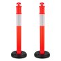 VEVOR Verkeersafbakeningspaal 2 stuks (114 cm) met vulbare voet en reflecterende strips, waarschuwingspaal voor bouwplaatsen, parkeerterreinen, dranghekkenpaal, rood