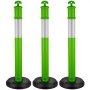 VEVOR 3 Pack Traffic Delineator Posts, 1140 mm Traffic Safety Cones with Fillable Base and Reflective Strips, Heavy Duty Delineator Posts for Construction Site, Parking Lot, Crowd Control, Green