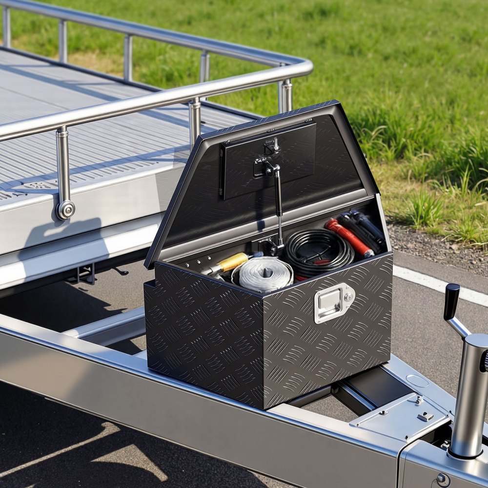 VEVOR Trekhaakbox voor vrachtwagens, 660 x 330 x 305 mm, gemaakt van aluminium, 50 kg draagvermogen, gereedschapskist met slot en sleutels, aanhangerbox voor laadbakken van pick-ups, campers, SUV's en terreinwagens, zwart