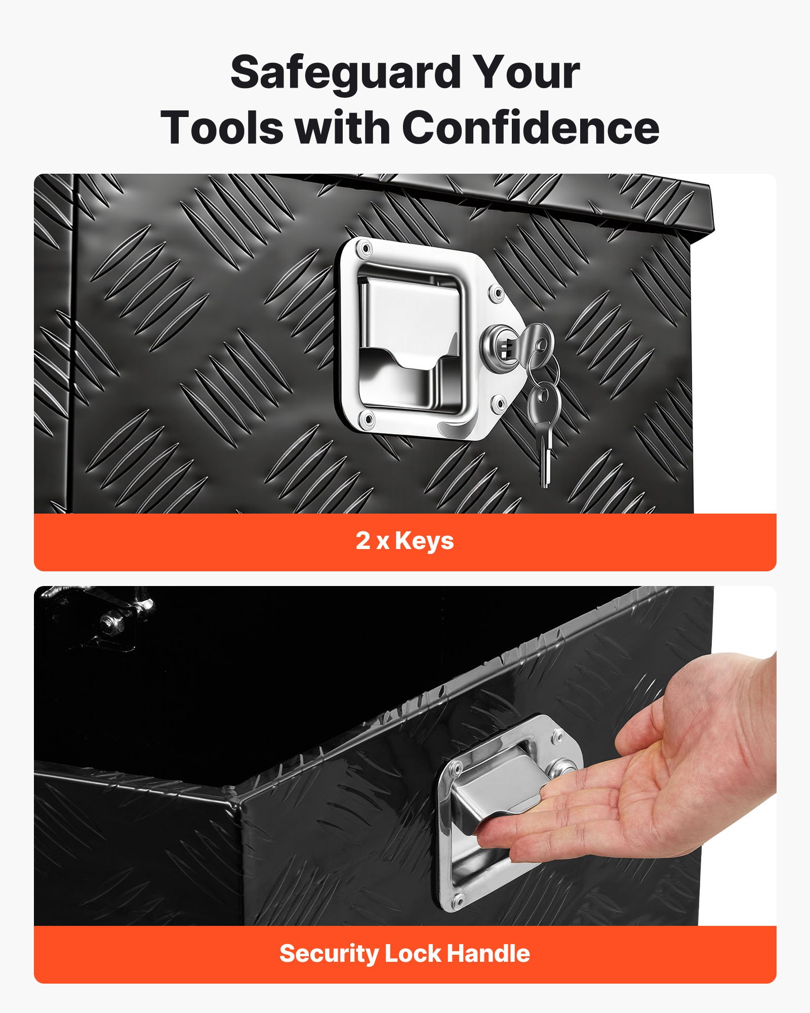 VEVOR Trekhaakbox voor vrachtwagens, 660 x 330 x 305 mm, gemaakt van aluminium, 50 kg draagvermogen, gereedschapskist met slot en sleutels, aanhangerbox voor laadbakken van pick-ups, campers, SUV's en terreinwagens, zwart