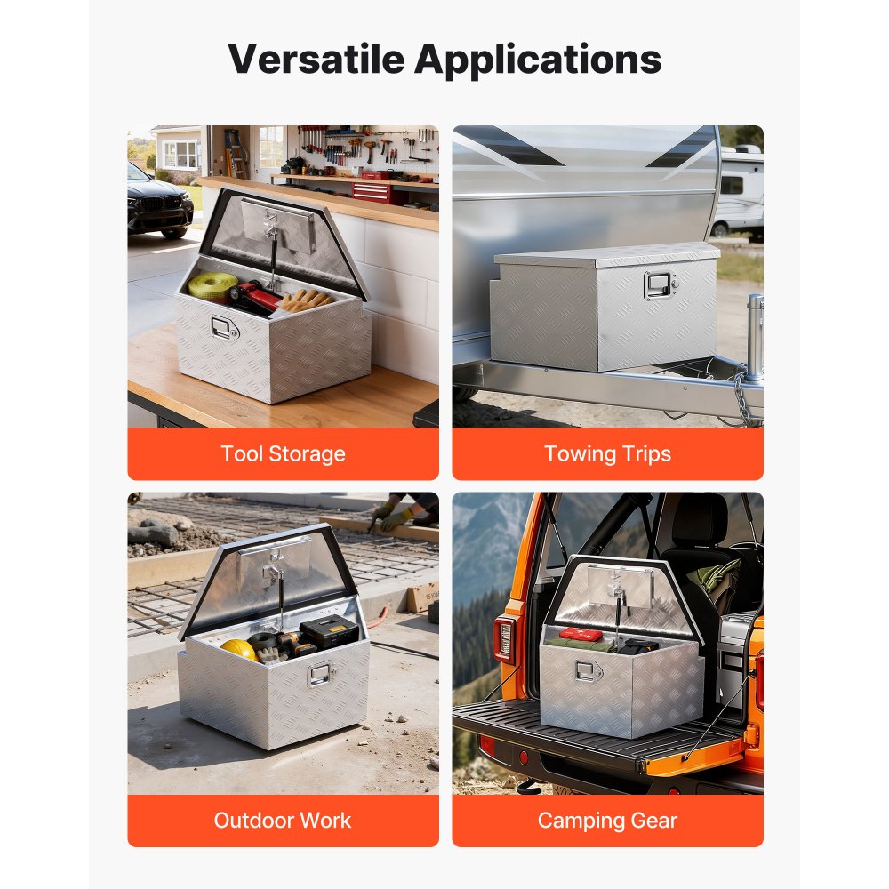 VEVOR Trekhaakbox voor vrachtwagens, 1660 x 330 x 305 mm, gemaakt van aluminium, 50 kg draagvermogen, gereedschapskist met slot en sleutels, aanhangerbox voor laadbakken van pick-ups, campers, SUV's en terreinwagens, zilverkleurig.