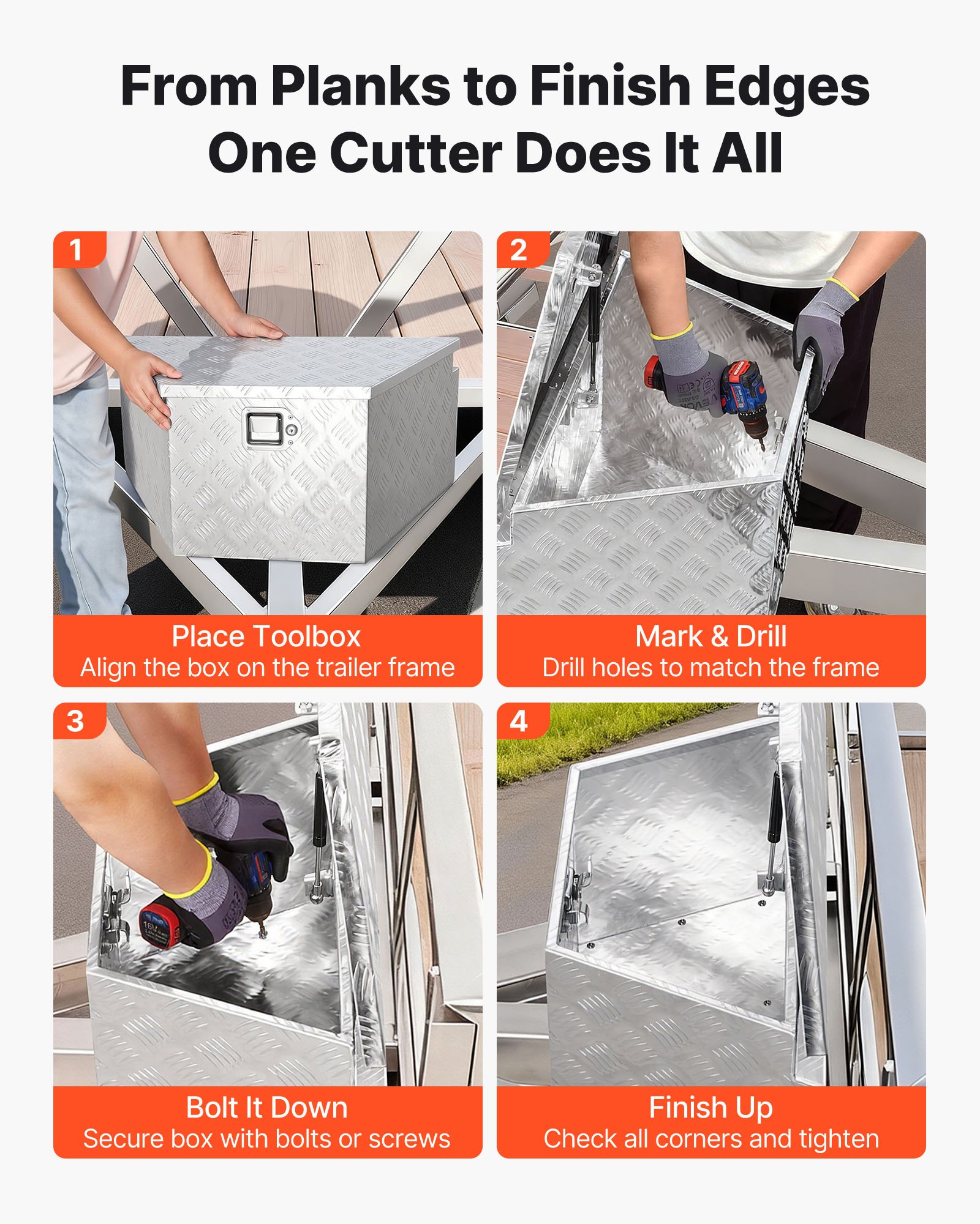 VEVOR Trailer Tongue Box, 26" x 13" x 12" Aluminum Trailer Tongue Tool Box, Heavy Duty Storage Organizer with Lock and Keys, Utility Tool Chest for Pickup Truck Bed, RV, SUV, Off-Road Vehicle, Silver