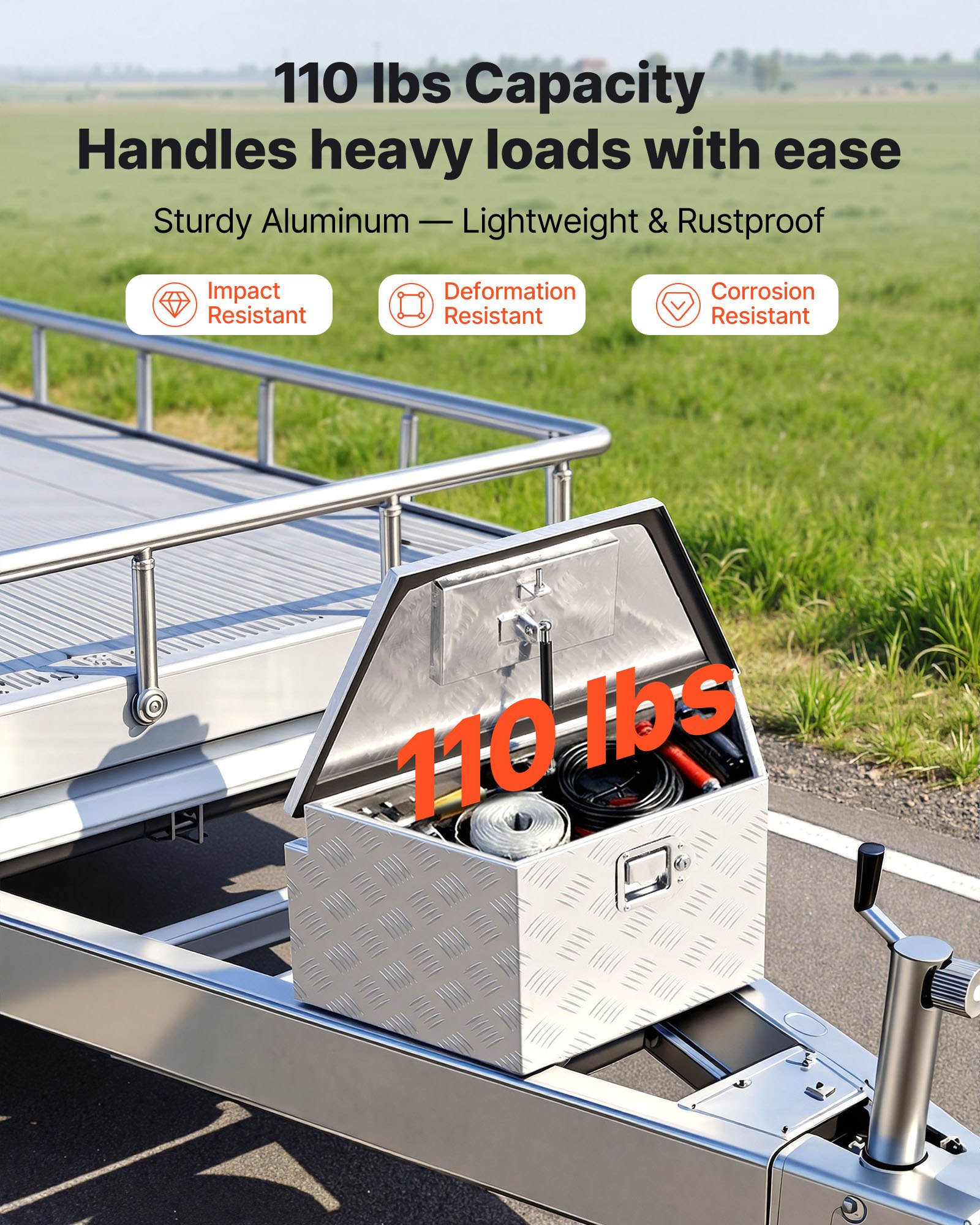 VEVOR Trekhaakbox voor vrachtwagens, 1660 x 330 x 305 mm, gemaakt van aluminium, 50 kg draagvermogen, gereedschapskist met slot en sleutels, aanhangerbox voor laadbakken van pick-ups, campers, SUV's en terreinwagens, zilverkleurig.