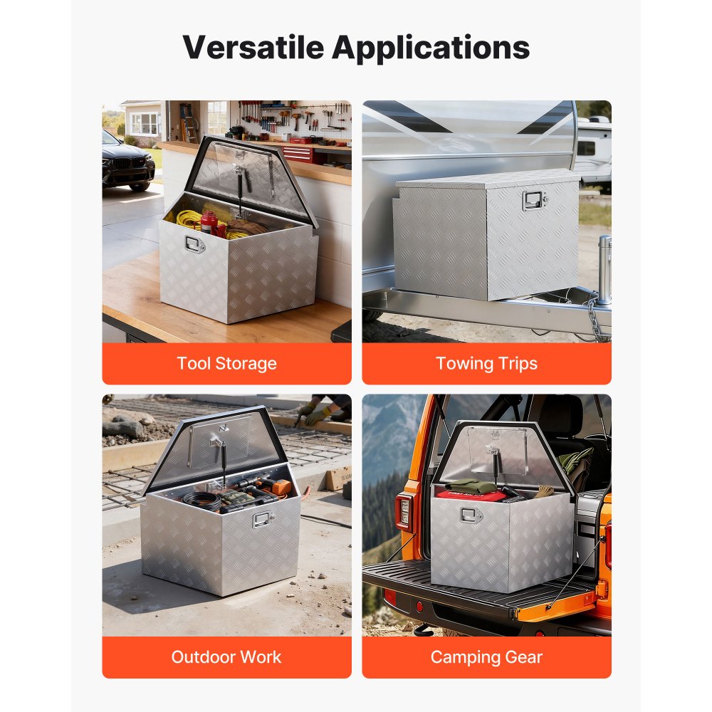 VEVOR Trekhaakbox voor vrachtwagens, 737 x 410 x 457 mm, gemaakt van aluminium, 50 kg draagvermogen, gereedschapskist met slot en sleutels, aanhangerbox voor laadbakken van pick-ups, campers, SUV's en terreinwagens, zilverkleurig