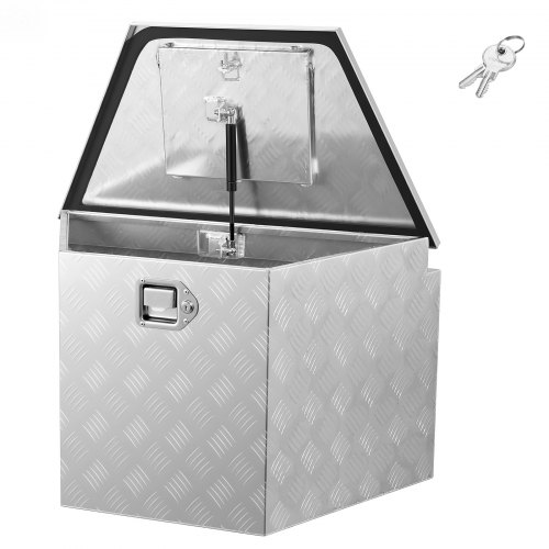 VEVOR Trekhaakbox voor vrachtwagens, 838 x 483 x 457 mm, gemaakt van aluminium, 50 kg draagvermogen, gereedschapskist met slot en sleutels, aanhangerbox voor laadbakken van pick-ups, campers, SUV's en terreinwagens, zilverkleurig.