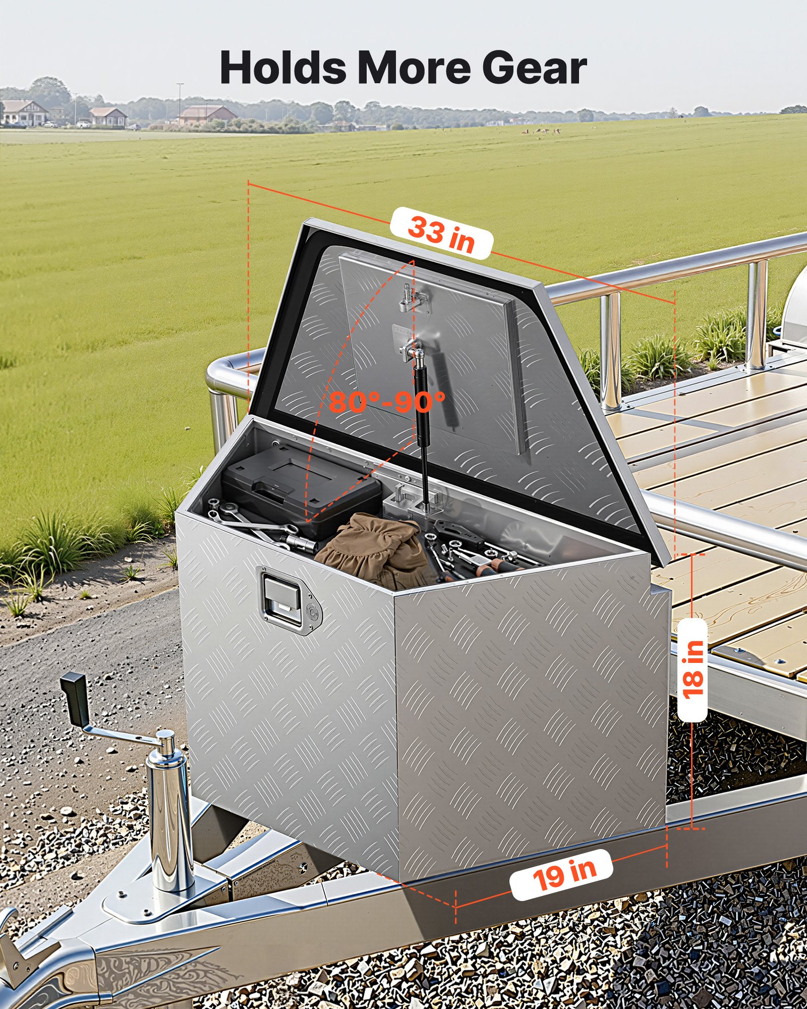 VEVOR Trekhaakbox voor vrachtwagens, 838 x 483 x 457 mm, gemaakt van aluminium, 50 kg draagvermogen, gereedschapskist met slot en sleutels, aanhangerbox voor laadbakken van pick-ups, campers, SUV's en terreinwagens, zilverkleurig.