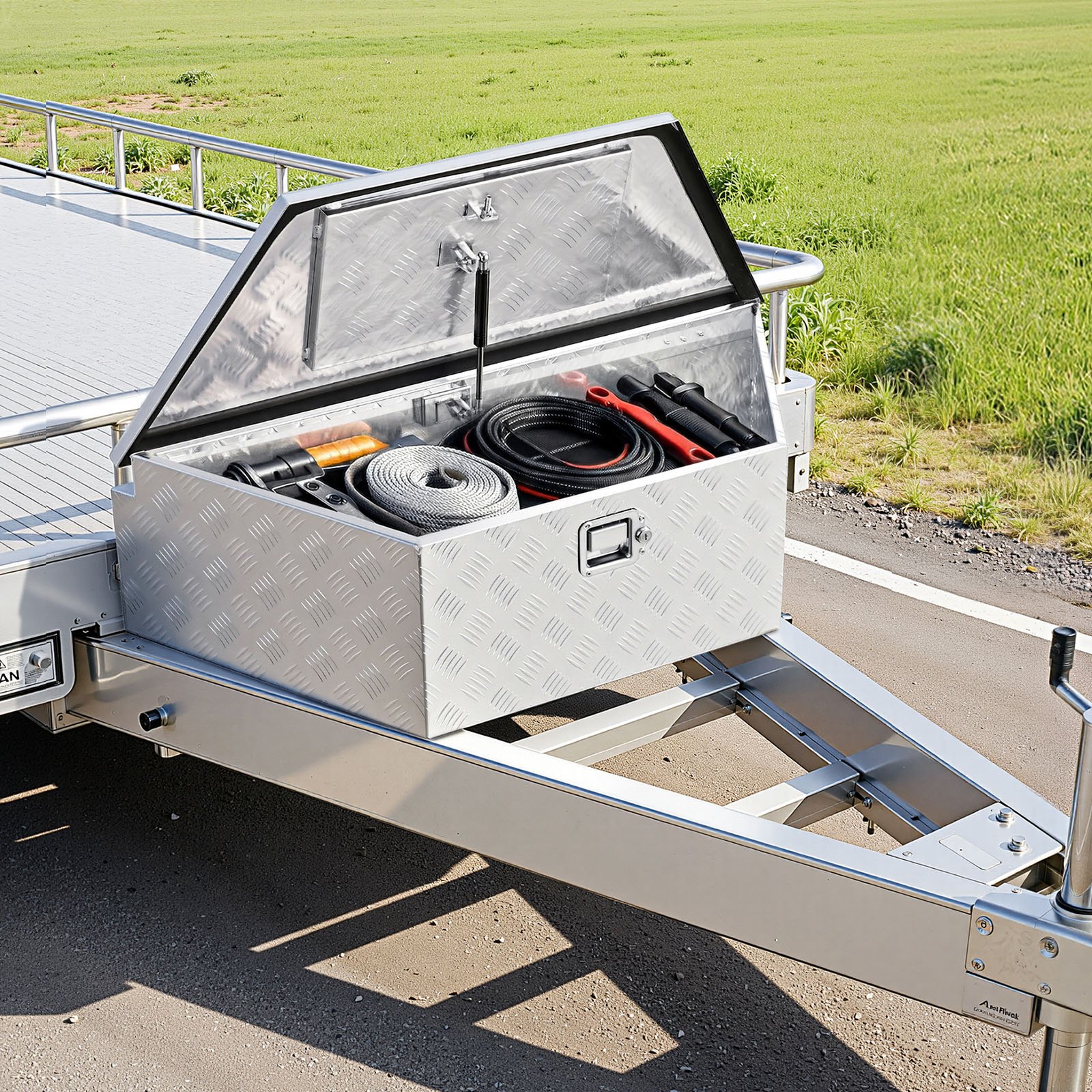 VEVOR Trekhaakbox voor vrachtwagens, 990 x 419 x 305 mm, aluminium, 50 kg draagvermogen, gereedschapskist met slot en sleutels, aanhangerbox voor laadbakken van pick-ups, campers, SUV's, terreinwagens, zilverkleurig