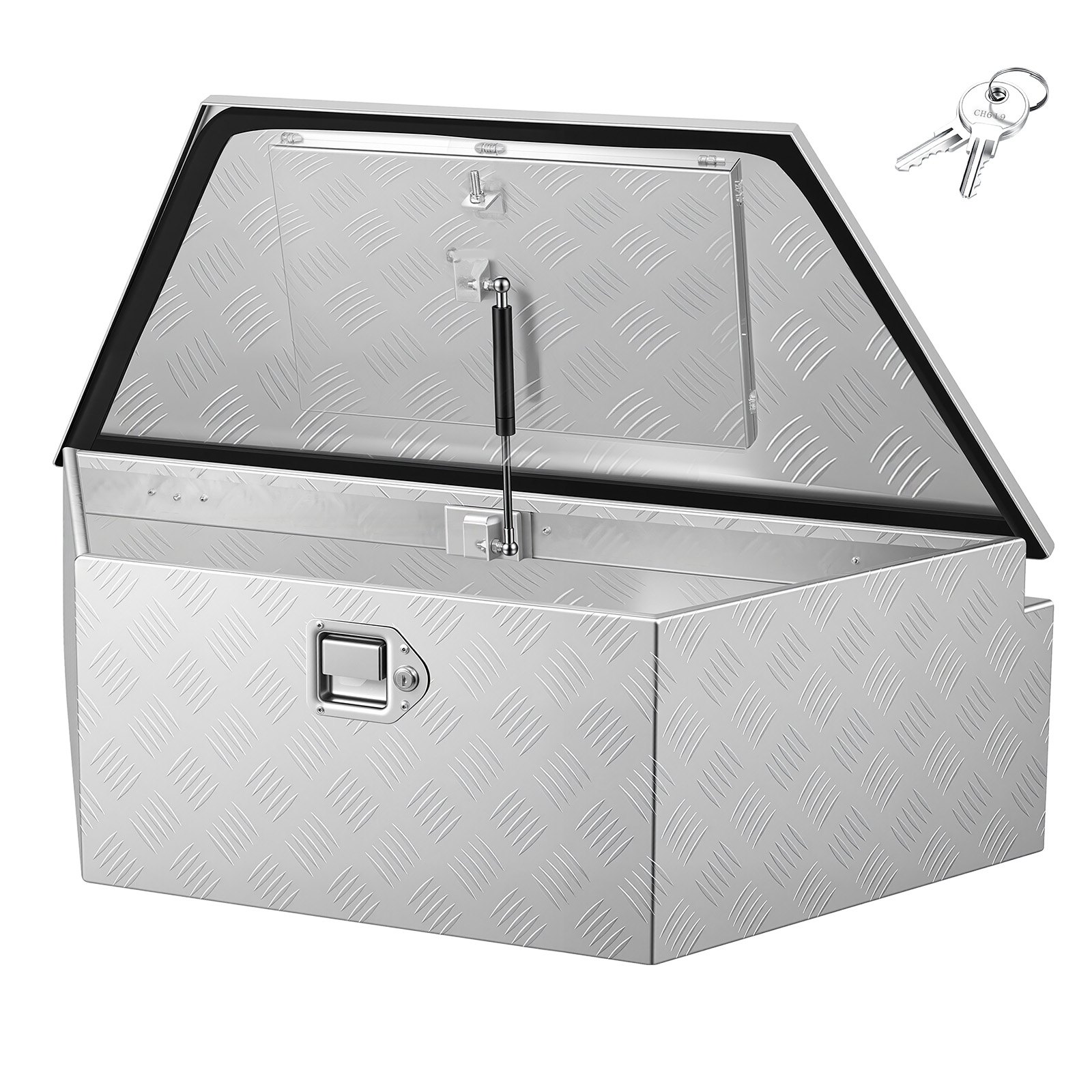 VEVOR Trekhaakbox voor vrachtwagens, 990 x 419 x 305 mm, aluminium, 50 kg draagvermogen, gereedschapskist met slot en sleutels, aanhangerbox voor laadbakken van pick-ups, campers, SUV's, terreinwagens, zilverkleurig