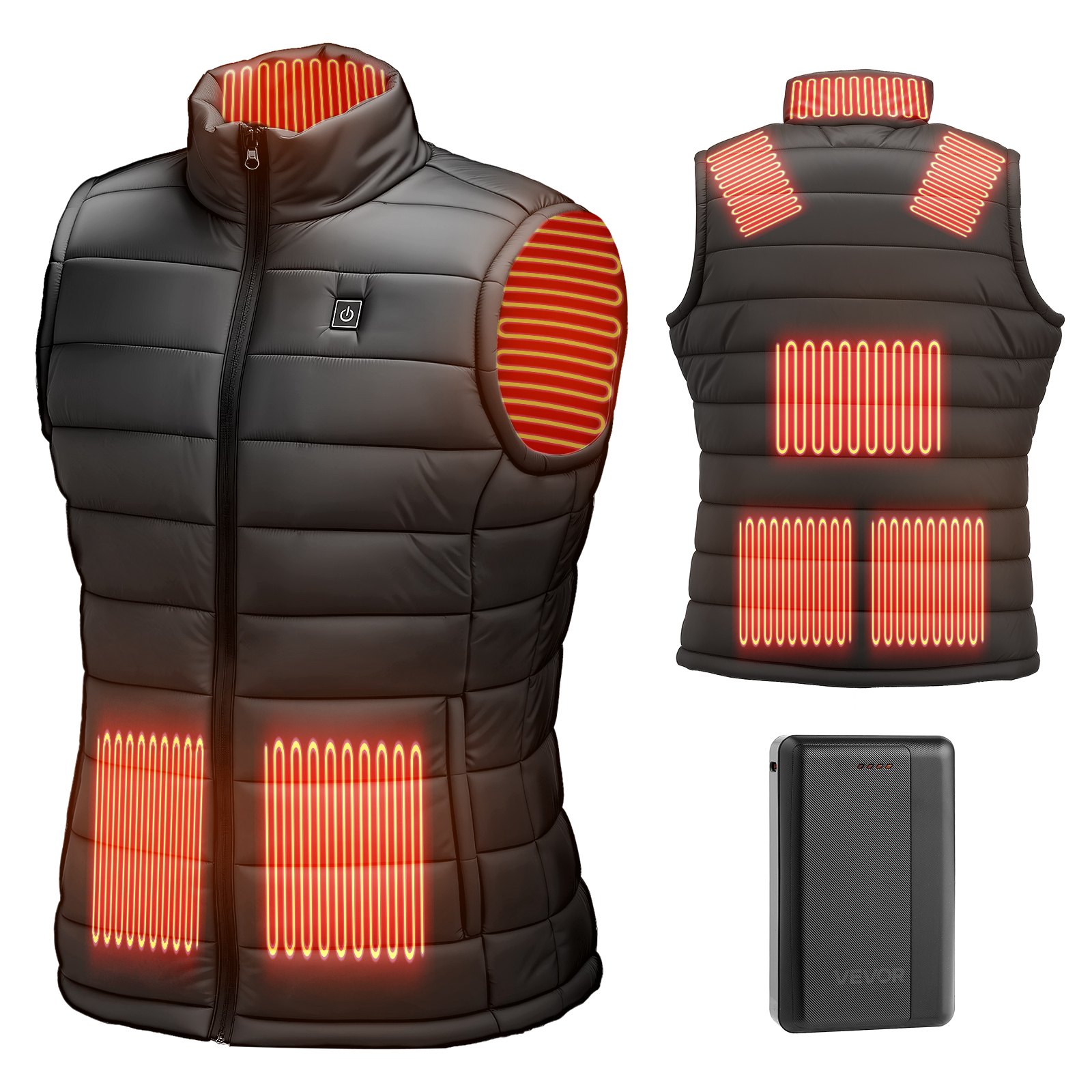 VEVOR Heated Vest, Men Electric Heating Vest with 16000 mAh Battery Pack, 8 Heating Zones Lightweight Rechargeable Winter-Vest with 3 Levels, for Outdoor Hiking Camping Fishing Skiing, Size M