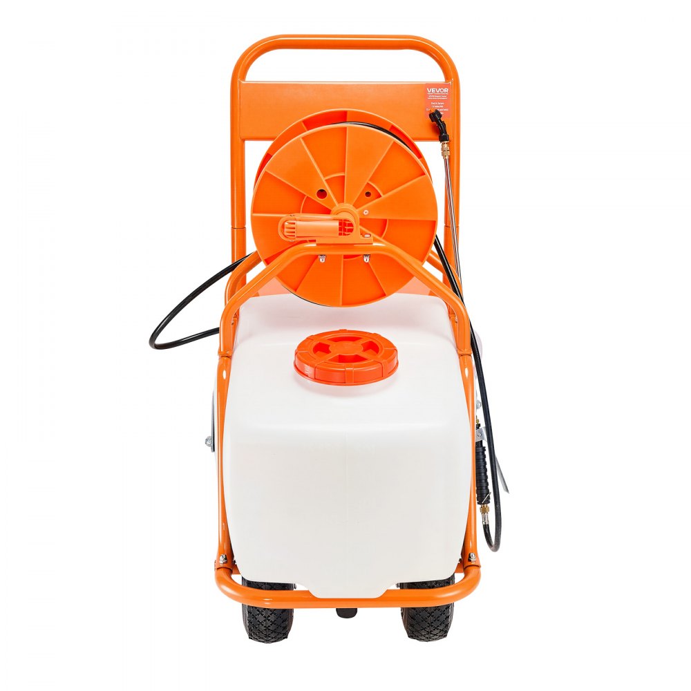 VEVOR gazonsproeier met wielen, instelbare druk 0-90 PSI, 60L tanksproeier met 8 sproeikoppen, 2 staven, breed openend deksel voor tuin, onkruid wieden, sproeien