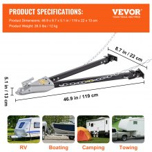 VEVOR Trailer Hitch 2268 kg towing capacity with chain bumper mounted universal trailer hitch made of powder coated steel with adjustable width from 28-108 cm ideal for RV trailers