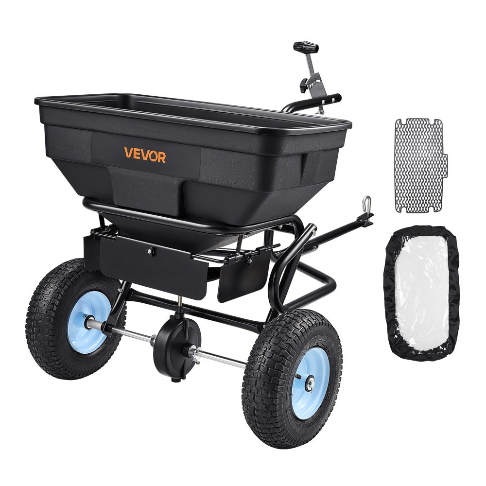 VEVOR Centrifugaalstrooier, getrokken strooier, 59 kg capaciteit, getrokken/geduwde tuinstrooier met 33 cm banden, 30 instelbare standen en 3 m strooibreedte, strooiwagen voor zaden, kunstmest en zout