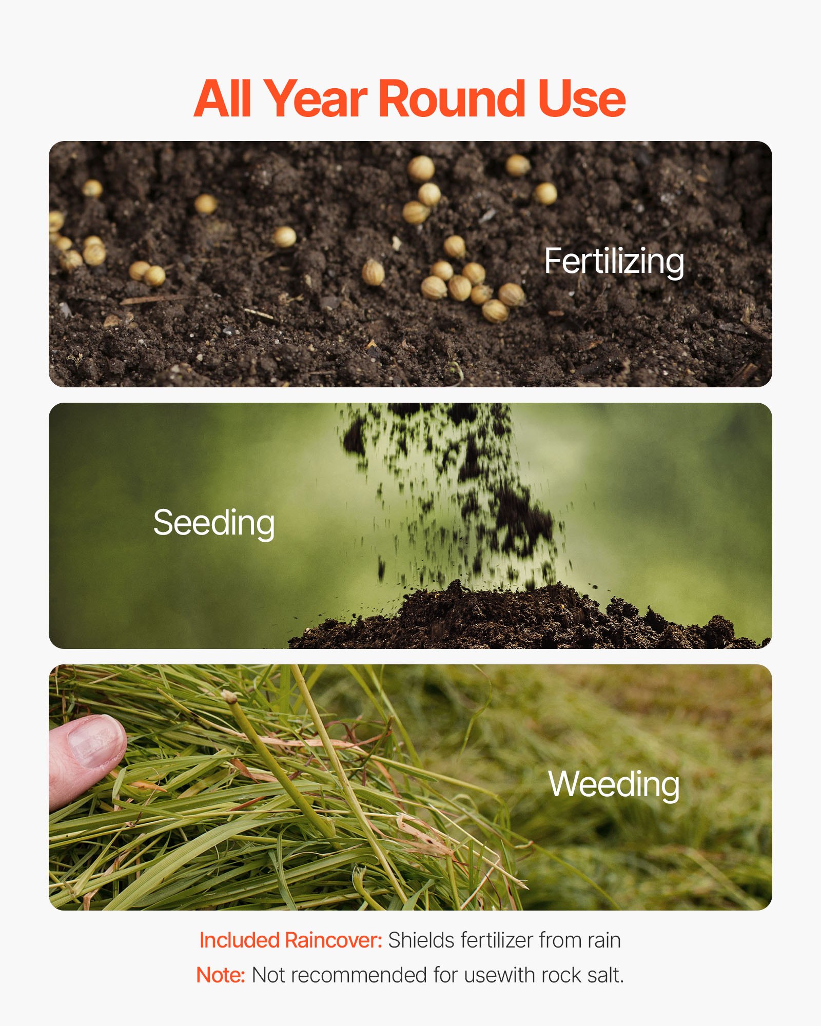 VEVOR Strooier, 27,2 kg, Kunstmeststrooier, Strooibreedte 0-3 m, Roterende strooier met 20,3 cm luchtbanden, Zaadstrooier, Roterende strooier voor zaden, Tuinieren, Gazon