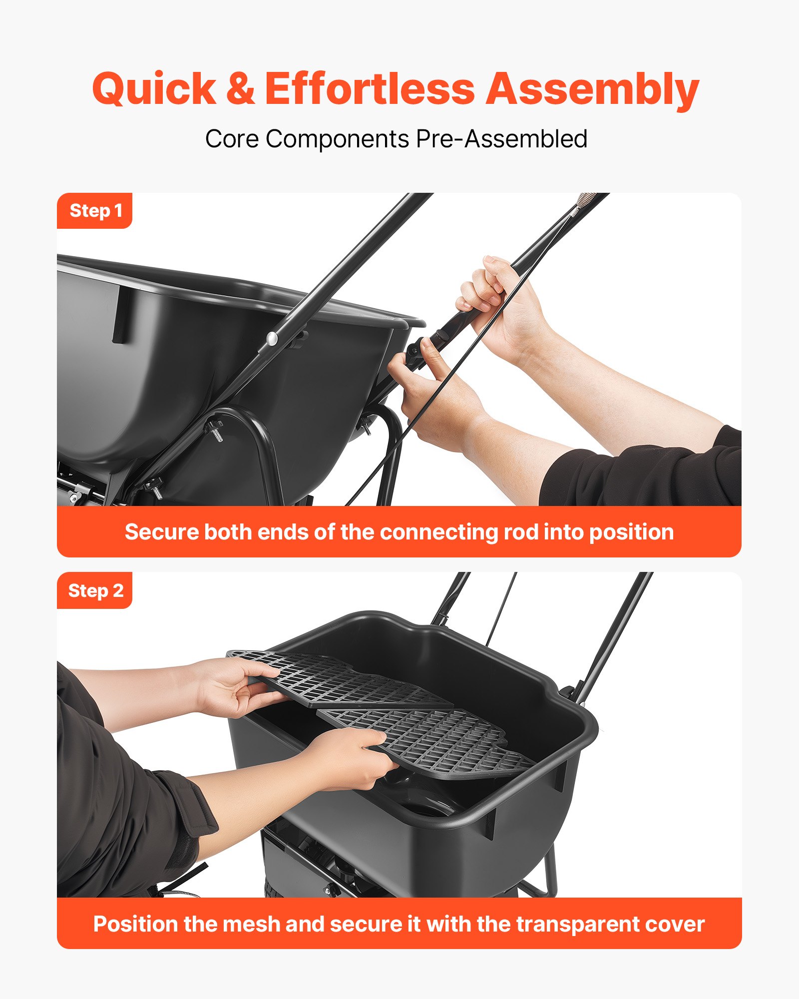 VEVOR strooier met een strooibreedte van 3,66 m, kunstmeststrooier met een laadcapaciteit van 36,3 kg en 10 inch wielen, roterende strooier te gebruiken als zaaihulpmiddel of kunstmestwagen voor zaden, kunstmest, strooizout en ontdooimiddel.