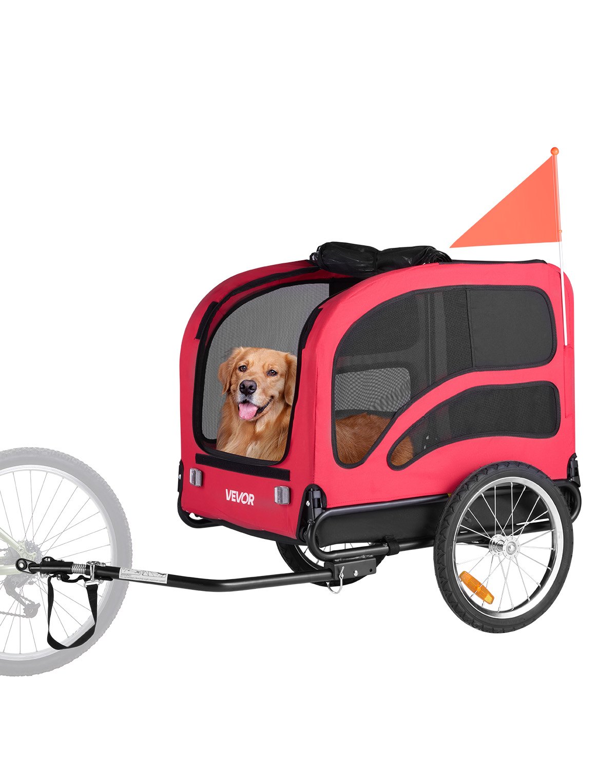 VEVOR hondenkar, tot 45 kg, dierenkar/fietsdrager voor kleine en grote honden, opvouwbaar frame met wielen, universele fietskoppeling, incl. vlag, interne riem, 1350x720x840 mm