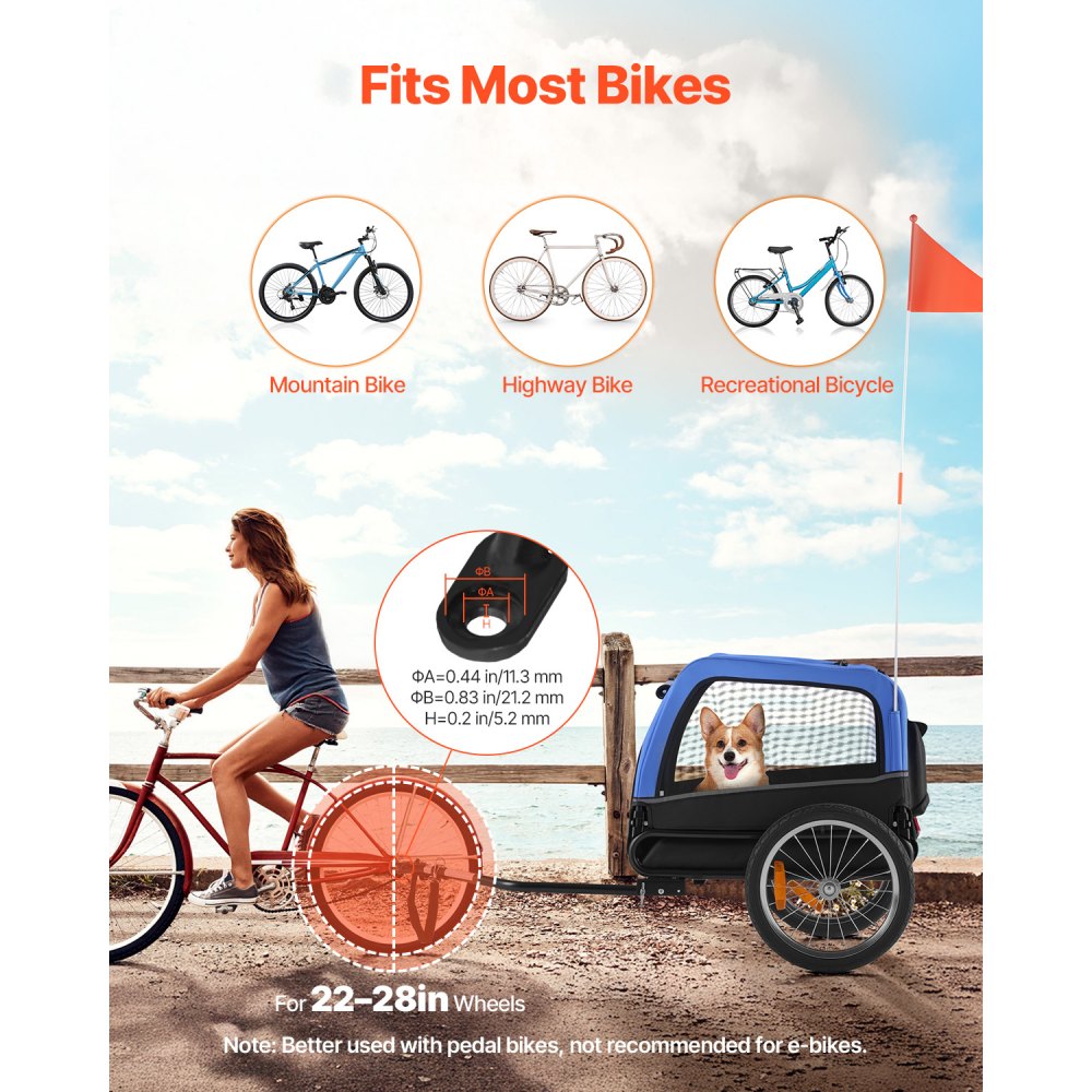 VEVOR Dog Bike Trailer, Supports up to 66 lbs, Pet Cart Bicycle Carrier for Small & Medium Dogs, Easy Folding Frame with Quick Release Wheel, Universal Bicycle Coupler, Reflector, Flag, Internal Leash