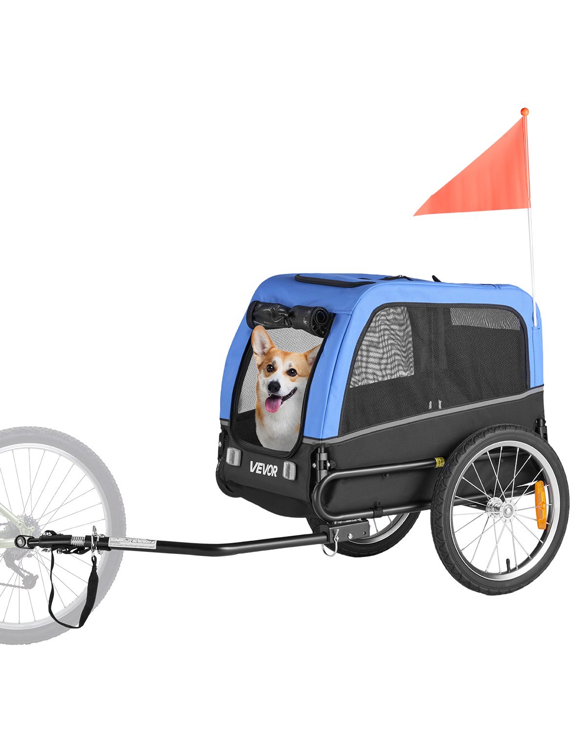 VEVOR hondenaanhanger, geschikt voor honden tot 30 kg, fietsaanhanger voor kleine en middelgrote honden, opvouwbaar frame met snelkoppeling voor het wiel, universele fietskoppeling, reflector, vlag, interne riem.