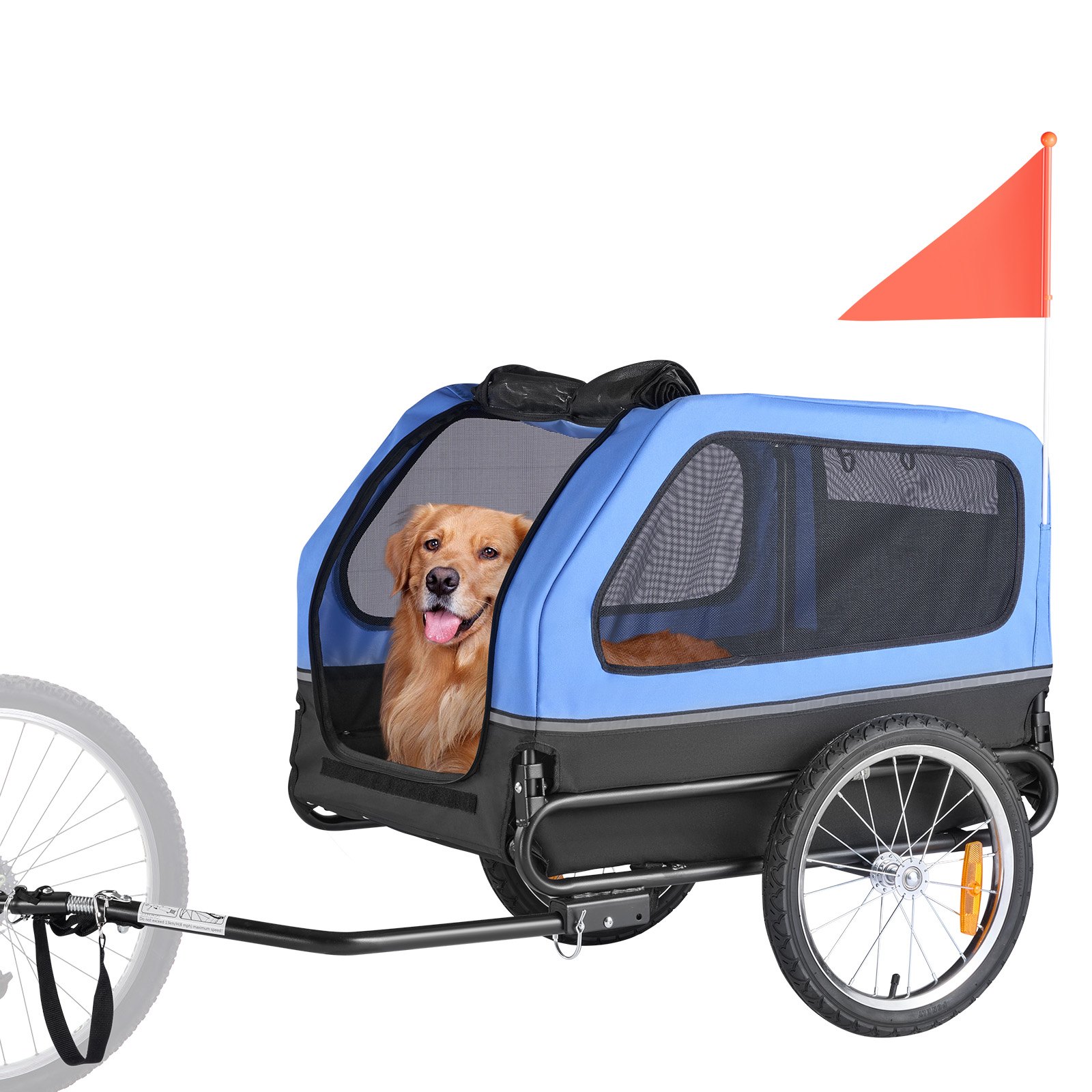 VEVOR hondenaanhanger, tot 40 kg, fietsaanhanger voor kleine en grote honden, opvouwbaar frame met wielen, universele fietskoppeling, vlag, interne riem, 1320x715x750 mm