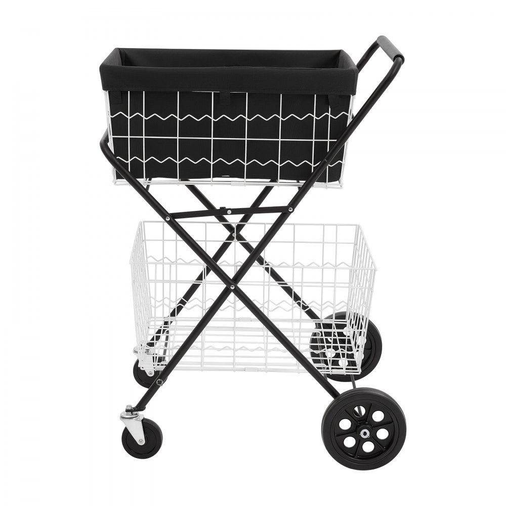 VEVOR 2-laags boodschappenwagen, opvouwbaar, draagvermogen 40 kg, stalen frame, inhoud 64 liter, met 2 uitneembare manden en 4 wielen, 2-in-1 transportwagen voor huishouden, supermarkt en magazijn.