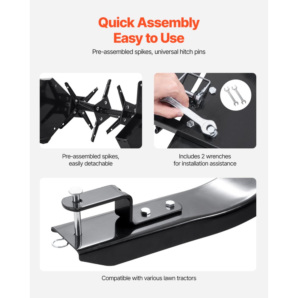 VEVOR Beluchter 1275x980x885 mm, gazonbeluchter met universele koppeling, aanhangerbeluchter met ijzeren spikes, zitmaaier voor tuinen, gazons en boerderijen