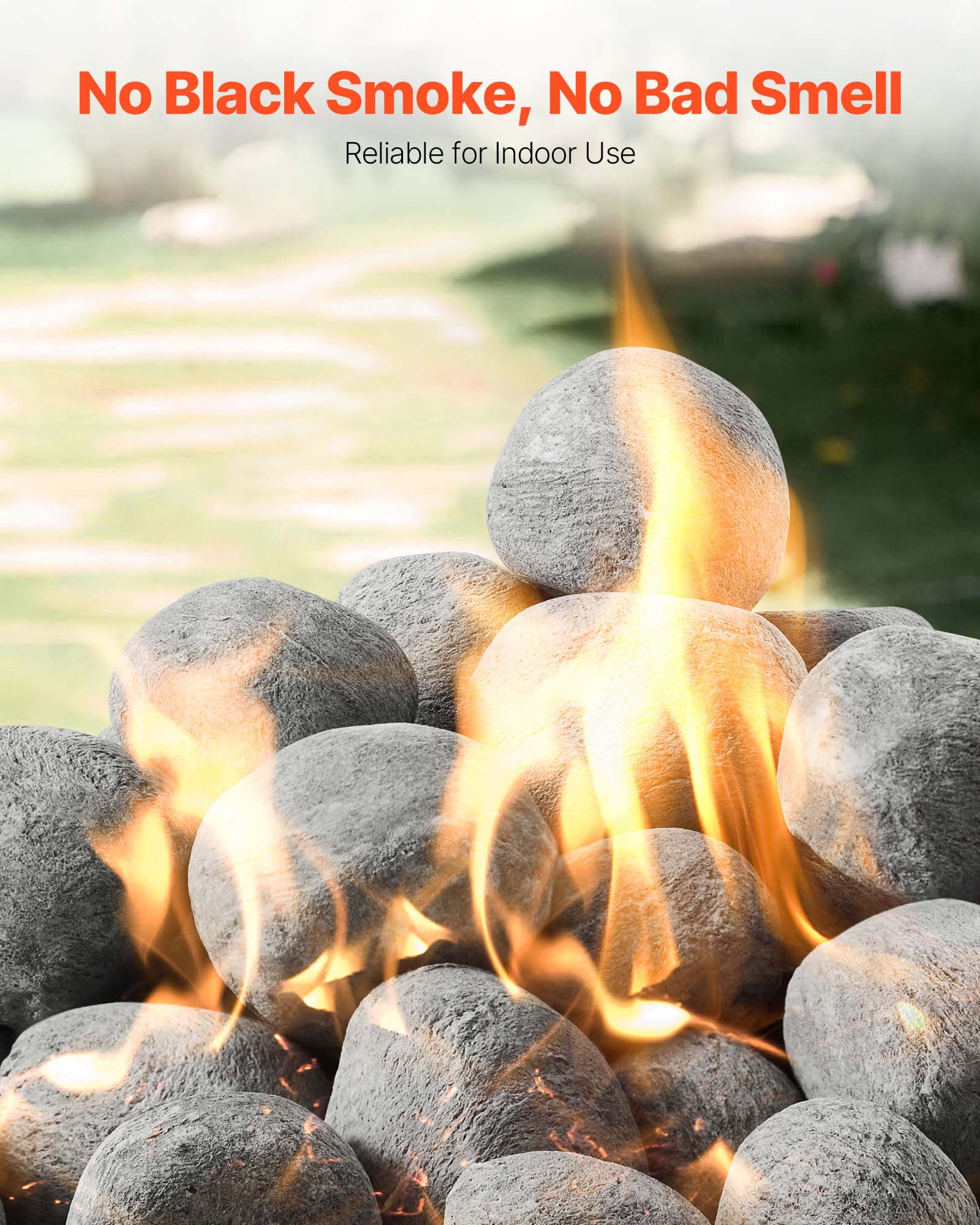 VEVOR Ceramic Fire Pebble Stones, 25.4-50.8 mm 48 Pcs Lava Rocks, Reusable Fire Pit Stones Indoor and Outdoor Use, Decorative Firepit Rocks for Propane/Gas Fireplace, Stove, Courtyard, Camping