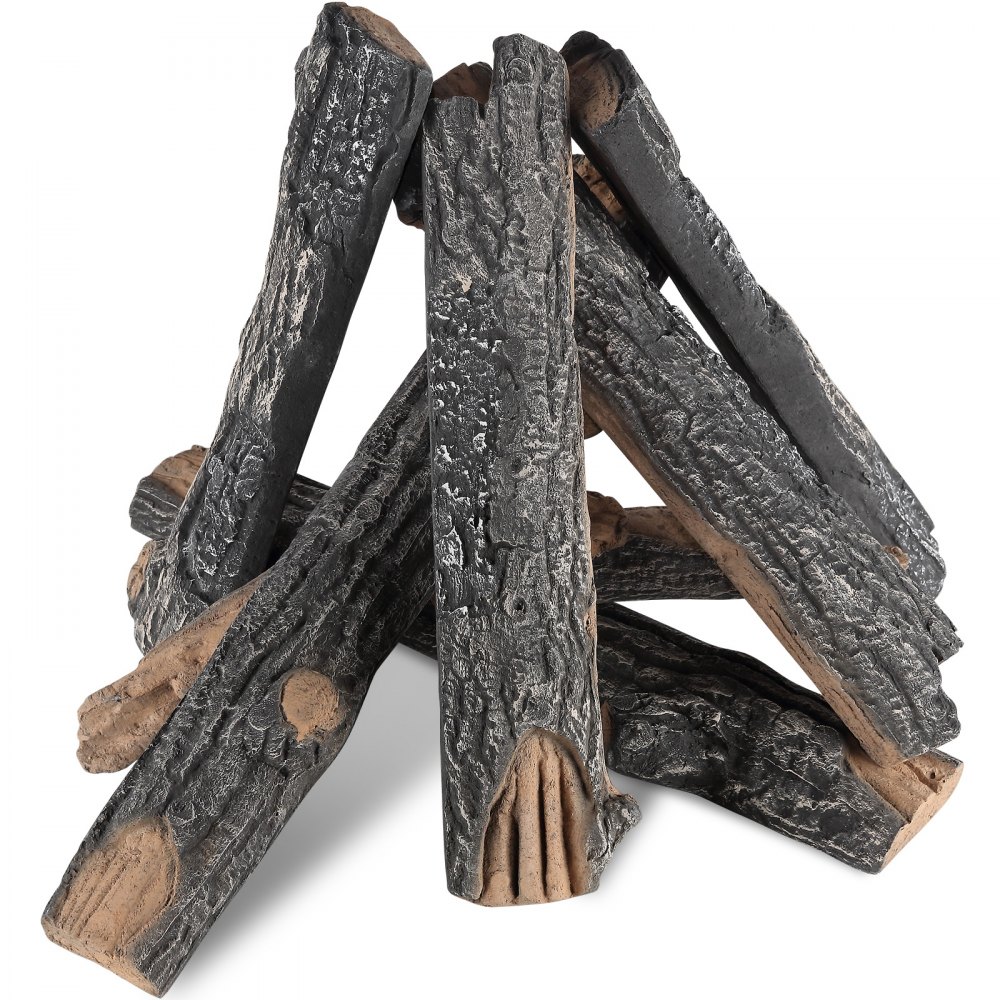 VEVOR Set van 8 keramisch hout Decoratief hout gemaakt van keramische vezels Decoratief brandhout Maximale bedrijfstemperatuur bij 1000 ℃ Eikenhout Uiterlijk ca. 340-560 mm lange keramische decoratieve houtblokken voor bio-ethanolkachels