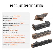 VEVOR 8 Pcs Oak Logs, Gas Fireplace Ceramic Logs for Fire place, Heat-Resistant Wood Log Gas Realistic Logs, Stackable Wood Branches for Gas Fireplace, Firebowl Indoor or Outdoor