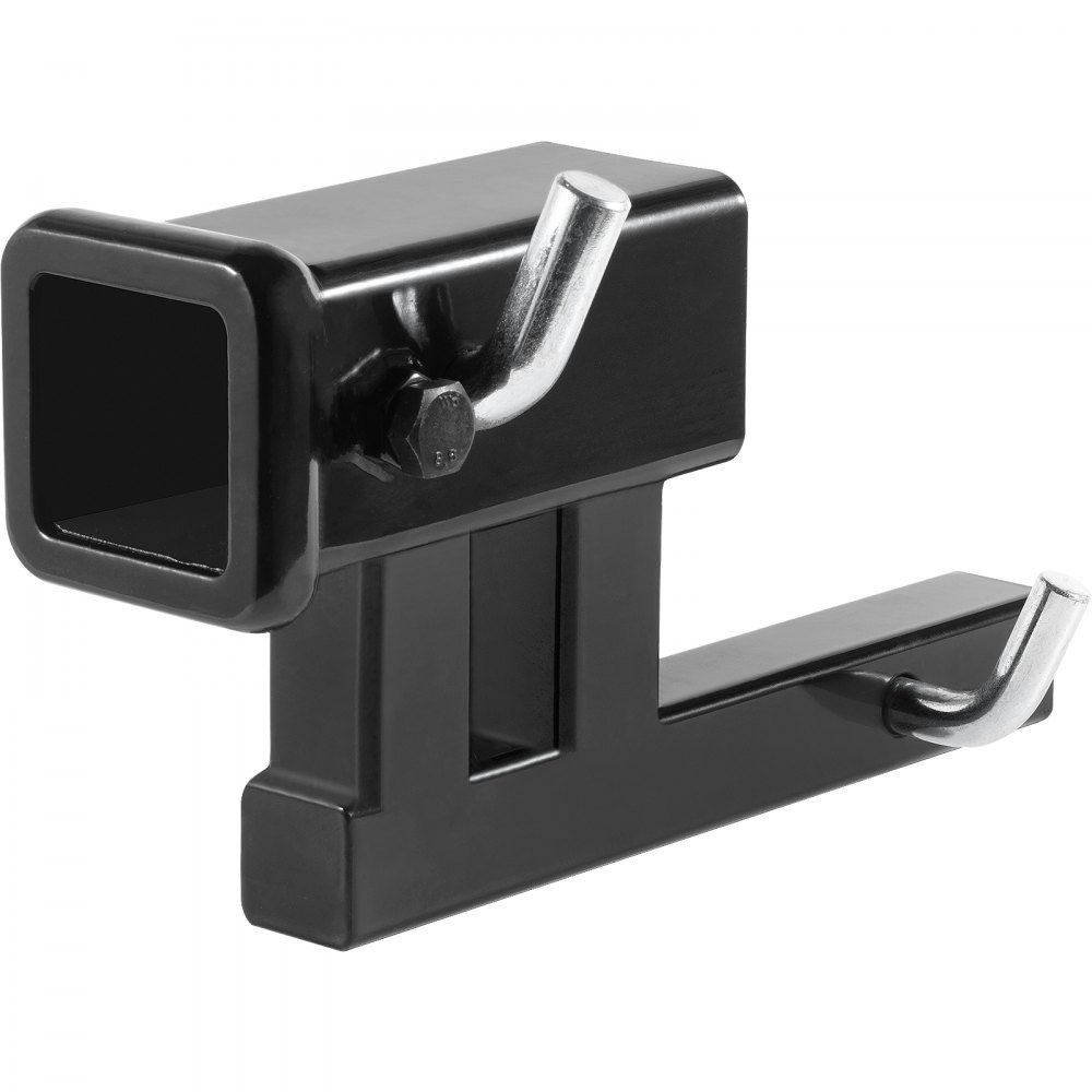 black VEVOR hitch adapter with dual pins and square tube, designed for towing and mounting.