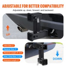 VEVOR double hitch extension for 5.08 cm trailer hitch receiver hitch adapter extension to 25.4 cm adjustable length 1.81T towing capacity including hitch pins screw and nut set