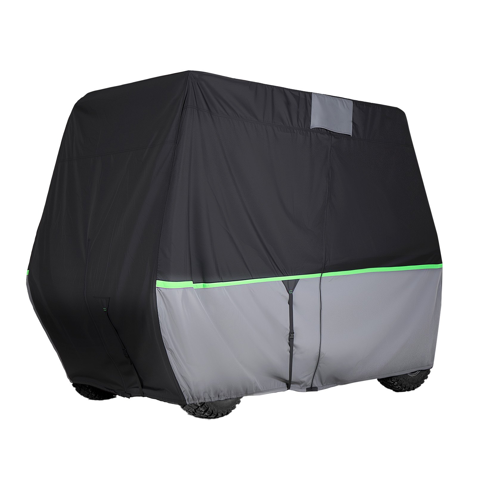VEVOR golfkarhoes voor 2+2/4-zits golfkarren (de meeste golfkarren van Club Car, Yamaha, EZGO en Honda), regenhoes gemaakt van 600D Oxford-stof, met PU-coating en 3 deuren met ritssluiting.