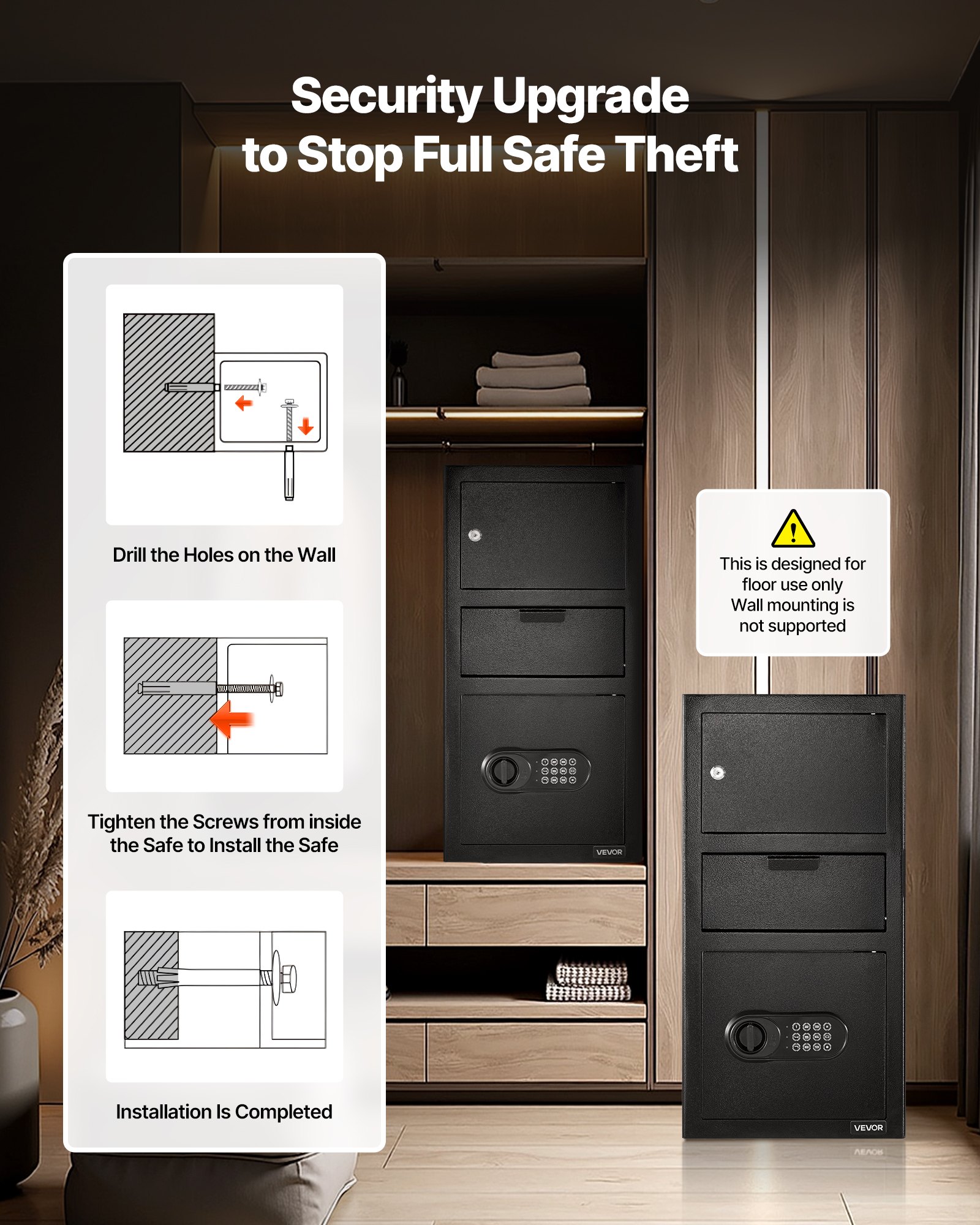 VEVOR Drop Safe 3,6 kubieke voet drop safe met grote gleuf in het midden, drop cabinet safe met toetsenbord & 3 niveaus & reservesleutels voor contant geld bankontvangstdocument