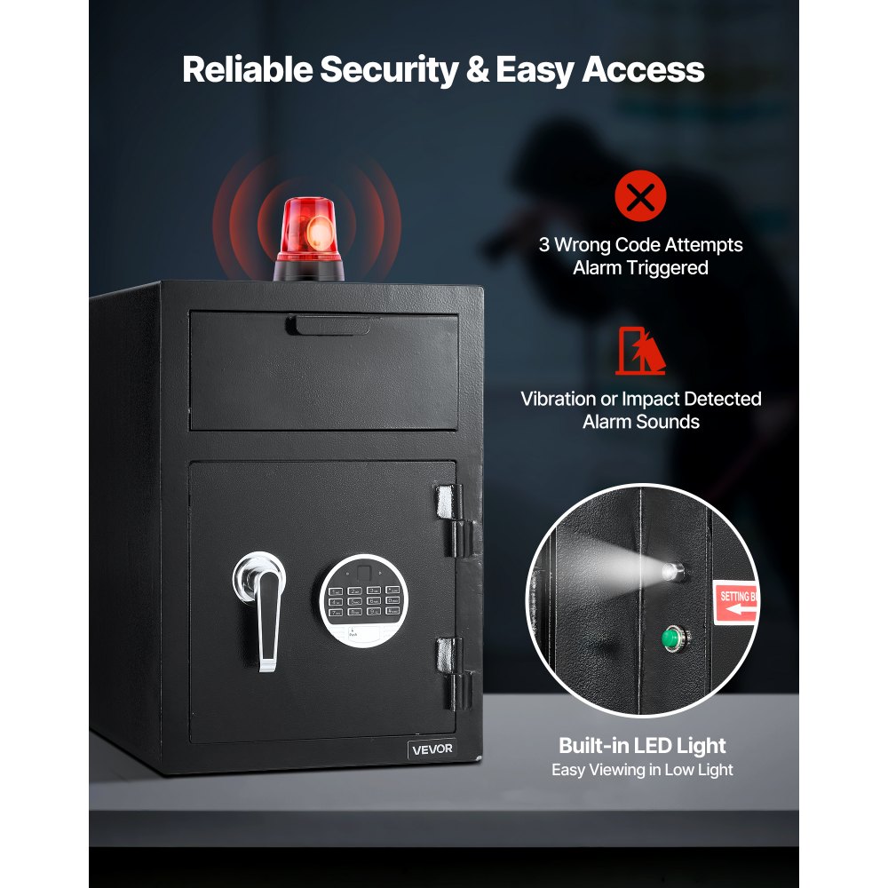 VEVOR Drop Safe 1,2 kubieke voet drop safe met grote voorsleuf, drop cabinet safe met digitaal toetsenbord & 2 niveaus & reservesleutels voor contant geld bankontvangsten