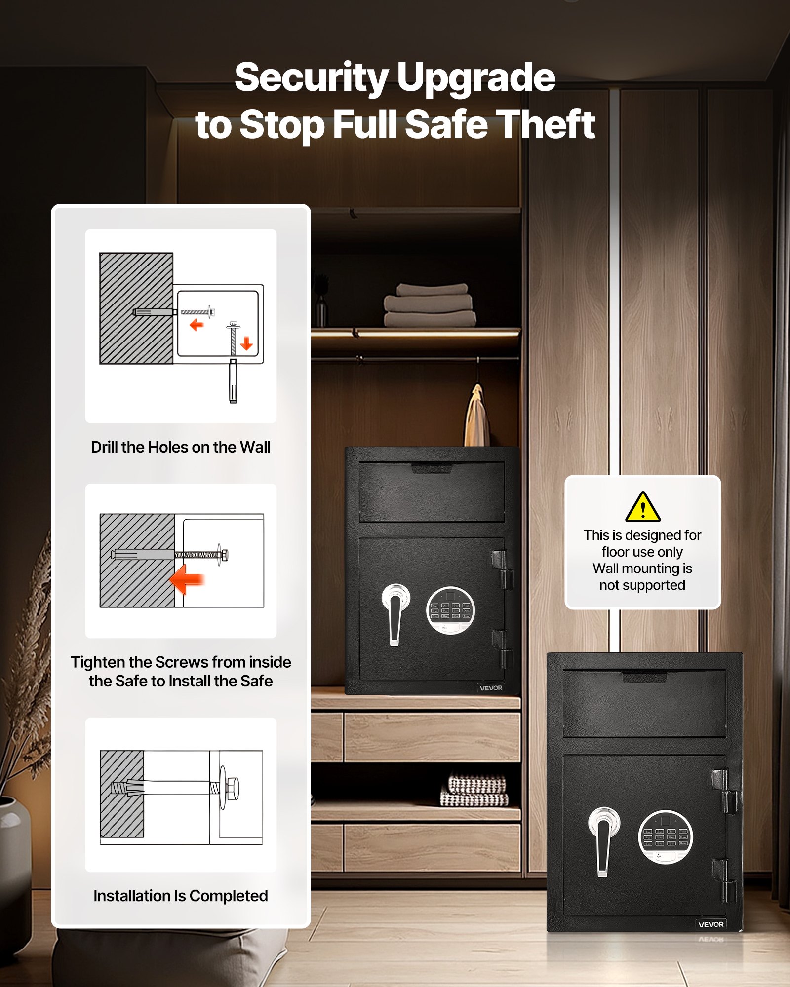 VEVOR Drop Safe 1,2 kubieke voet drop safe met grote voorsleuf, drop cabinet safe met digitaal toetsenbord & 2 niveaus & reservesleutels voor contant geld bankontvangsten