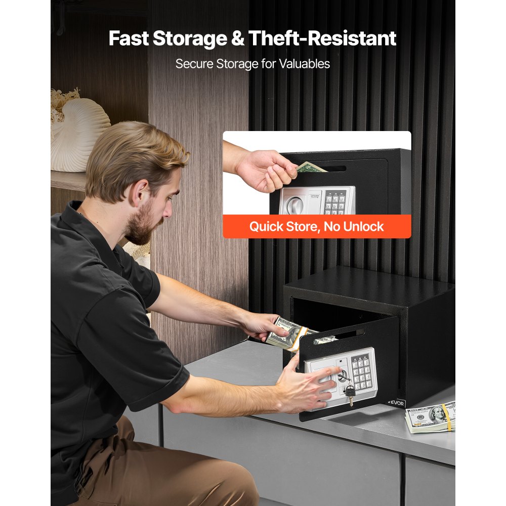 VEVOR Drop Safe 0,6 kubieke voet drop safe met handige drop gleuf aan de voorkant, drop cabinet safe met toetsenbord & draaiknop & 2 sleutels voor contant geld bankbonnen factuur