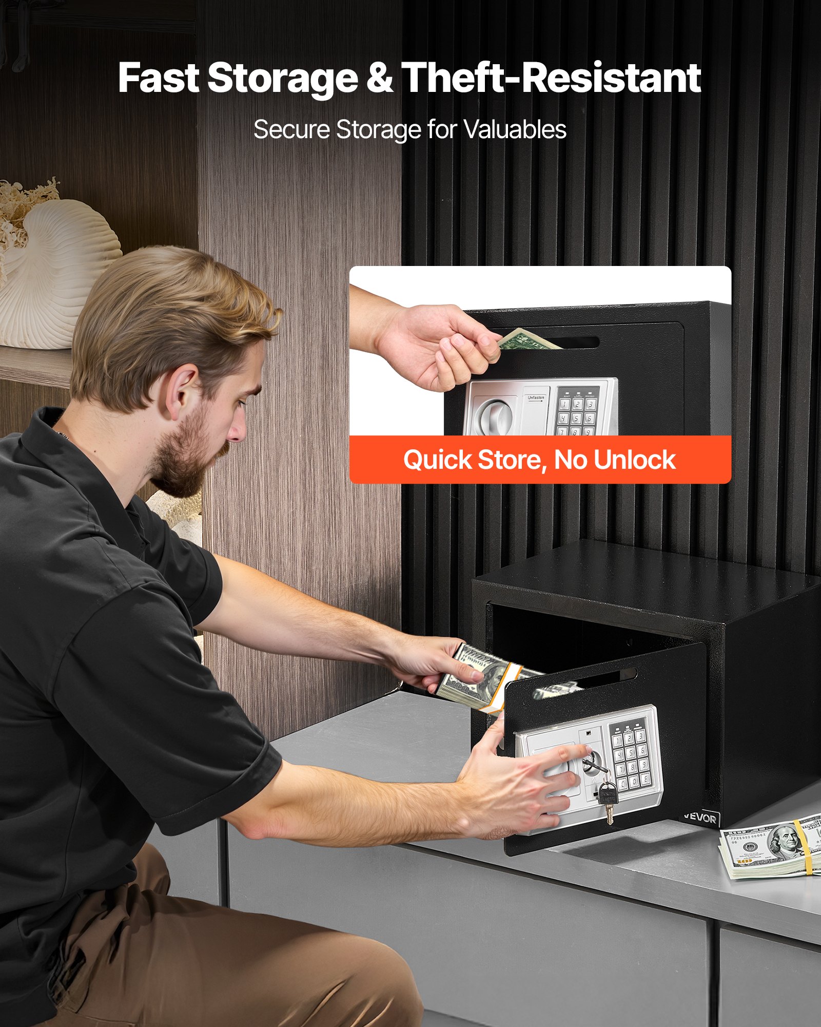VEVOR Drop Safe 0,6 kubieke voet drop safe met handige drop gleuf aan de voorkant, drop cabinet safe met toetsenbord & draaiknop & 2 sleutels voor contant geld bankbonnen factuur