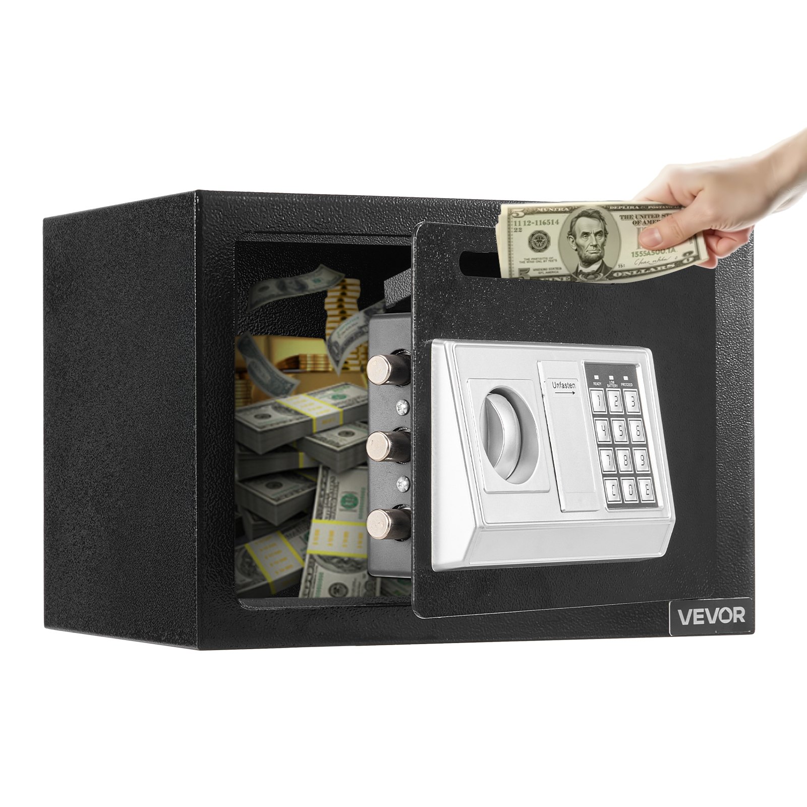 VEVOR insteekkluis, 0,6 kubieke voet, met handige opening aan de voorzijde, insteekkluis met toetsenbord, draaiknop en 2 sleutels voor contant geld, bankafschriften en facturen.