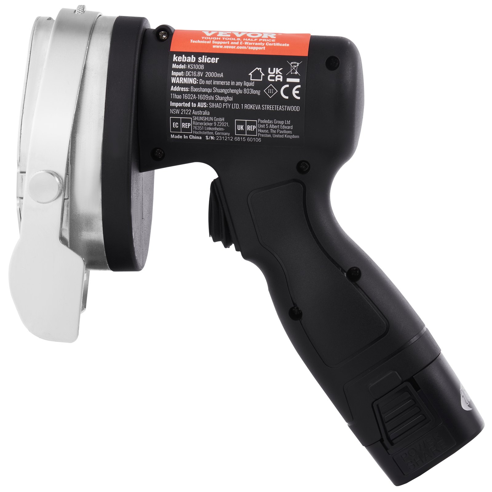 VEVOR Doner Cutter 80W Kebab Cutter, Draadloos Elektrisch Mes Gyro Mes, Elektrisch Shawarma Doner Mes 0-8mm Verstelbare Dikte, Commerciële Kebabsnijder met 100mm Messen Zwart