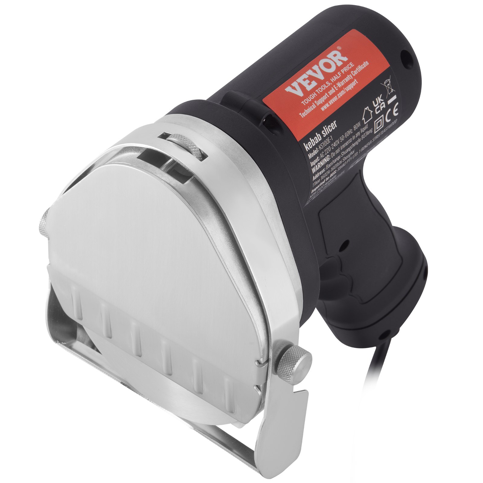 VEVOR Elektrisch Shawarma Mes, 80W, Turks Kebab Mes, Commerciële Roestvrijstalen Gyros Cutter, Doner Kebab Vleessnijder met 2 Messen, 10cm Mesdiameter