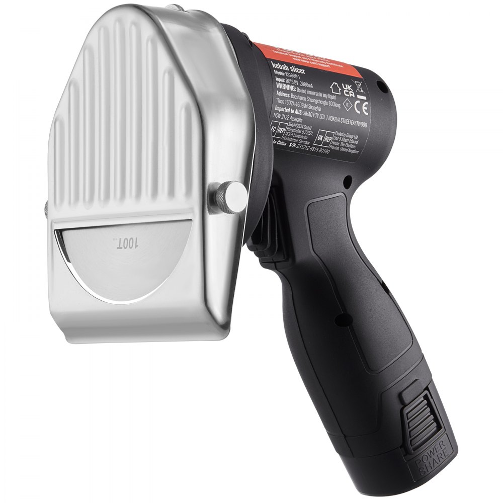 VEVOR Doner Cutter 80W Kebab Cutter, Draadloos Elektrisch Mes Gyro Mes, Turks Shoarma Doner Mes 0-8mm Verstelbare Dikte, Commerciële Kebabsnijder met 100mm Messen Zwart