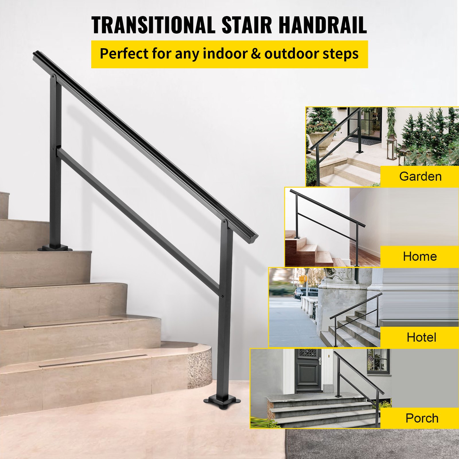 Vevor Trapleuning 2 Palen Leuning Balustrade Trap Rail Voor 4-5 Treden Aluminium