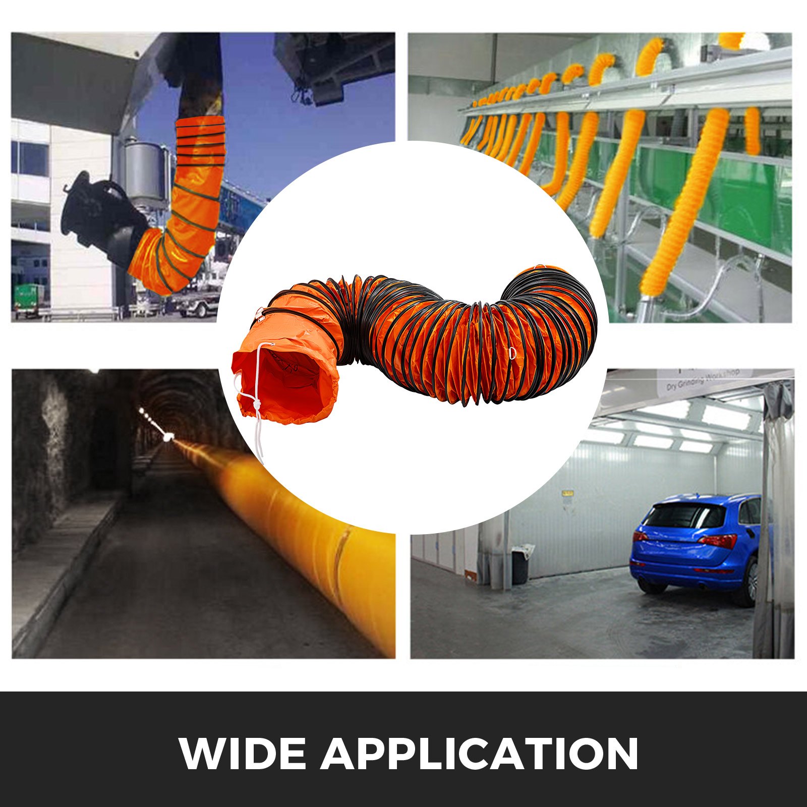 VEVOR Luchttransportslang, 7,6 M PVC Flexibele Buis voor Diameter 255 mm Afzuigventilator, Flexibele PVC Ventilatieslang, Draagbare  Zwaar Werk Industriële Ventilatorafzuigslang