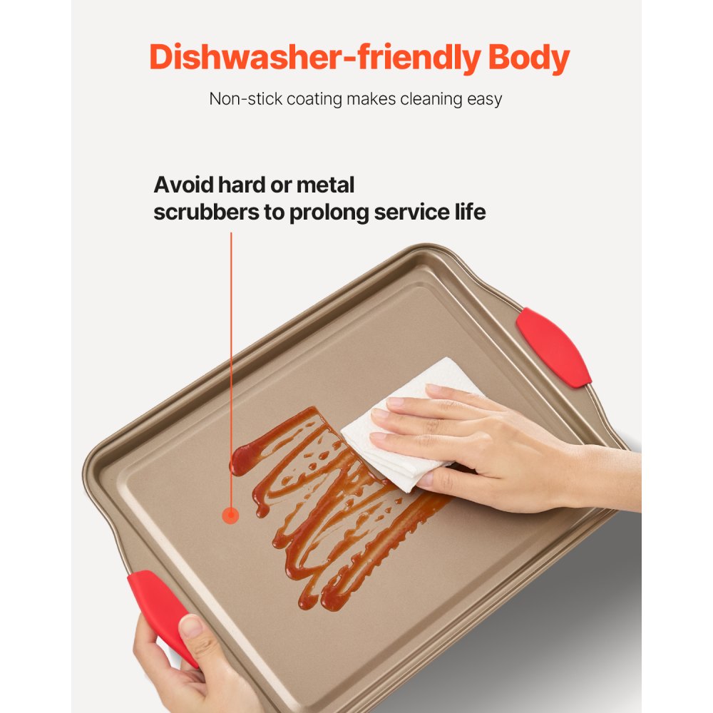 VEVOR Baking Pans Set, 10-Piece, Nonstick Carbon Steel Cookware Sheets & Trays, Stackable Kitchen Oven Bakeware Cooking Sets with Silicone Handles, Easy to Clean, for Baking Cookie Cake Muffin Bread