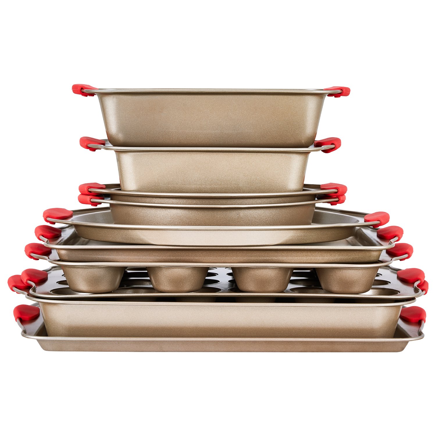 VEVOR Baking Pans Set, 10-Piece, Nonstick Carbon Steel Cookware Sheets & Trays, Stackable Kitchen Oven Bakeware Cooking Sets with Silicone Handles, Easy to Clean, for Baking Cookie Cake Muffin Bread