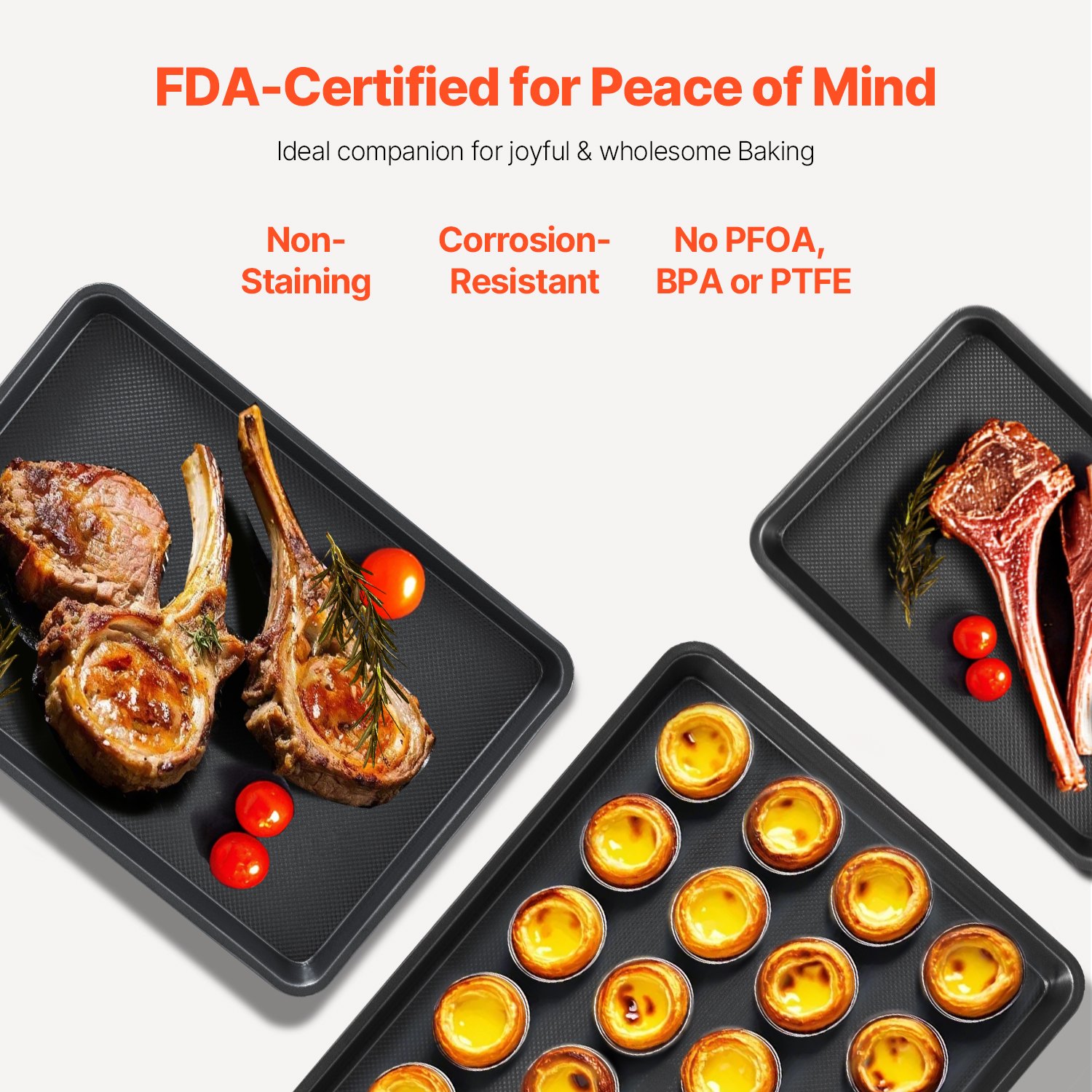 VEVOR 3-delige bakset, antiaanbaklaag van koolstofstaal, kookplaten en -schalen, ovensets voor koekjes, cakes, muffins, brood, zwart