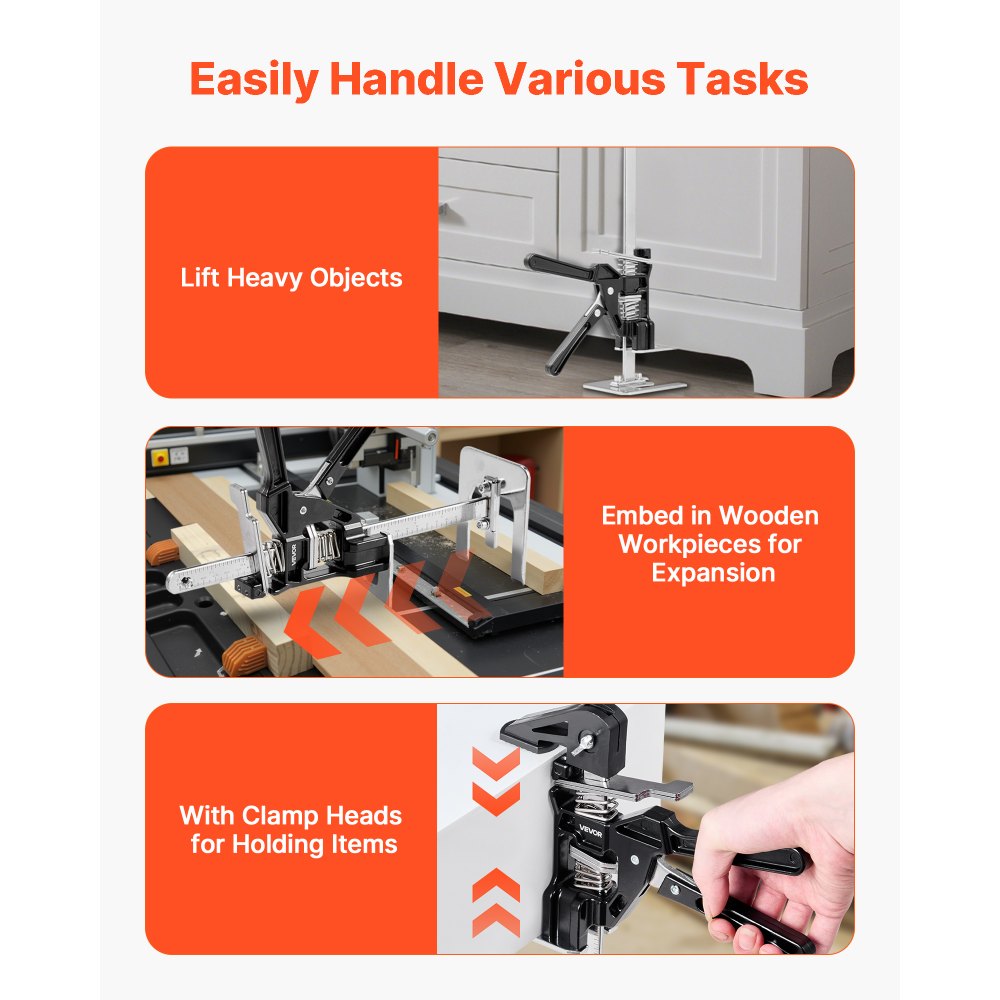 VEVOR Labor Saving Arm Jack, 2 PCS 150 kg Bearing Capacity, Lifting up to 180 mm, Metal Hand Lifting Jack Tool with Magnetic Level, Adjustable Height, for Door, Window, Furniture, Woodworking, Black