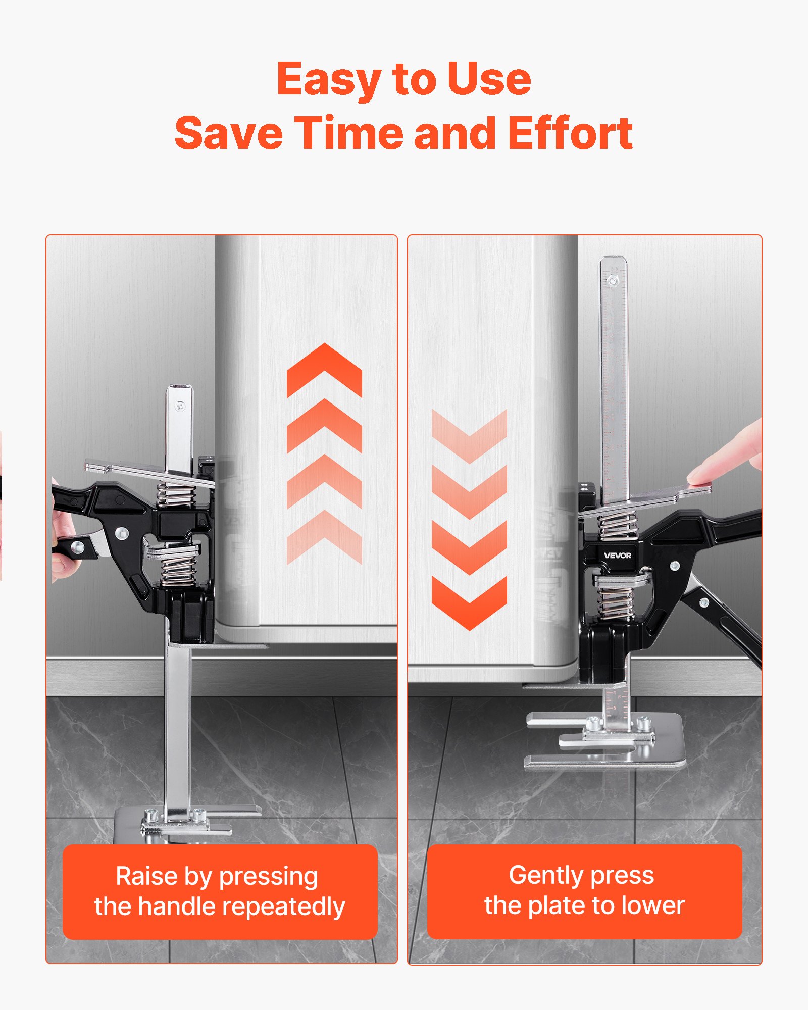 VEVOR Labor Saving Arm Jack, 2 PCS 150 kg Bearing Capacity, Lifting up to 180 mm, Metal Hand Lifting Jack Tool with Magnetic Level, Adjustable Height, for Door, Window, Furniture, Woodworking, Black