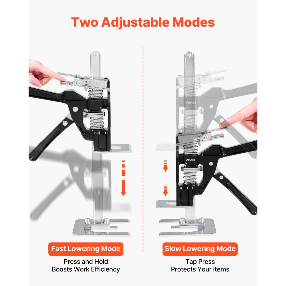 VEVOR Labor Saving Arm Jack, 2 PCS 200 kg Bearing Capacity, Lifting up to 165 mm, Metal Hand Lifting Jack Tool with Magnetic Level, 2 Adjustment Modes, for Door, Window, Furniture, Woodworking, Black