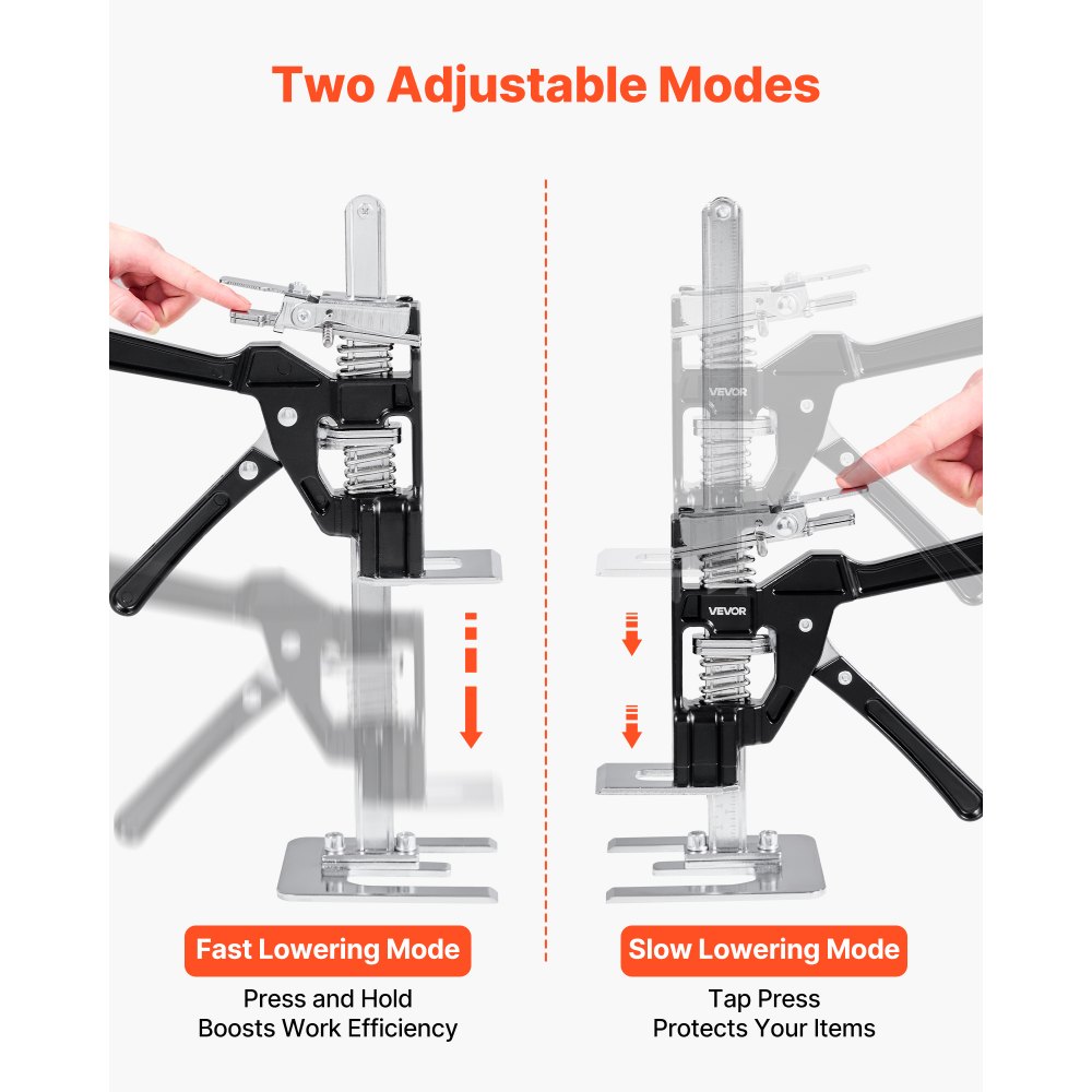 VEVOR Labor Saving Arm Jack, 2 PCS 200 kg Bearing Capacity, Lifting up to 235 mm, Metal Hand Lifting Jack Tool with Magnetic Level, 2 Adjustment Modes, for Door, Window, Furniture, Woodworking, Black