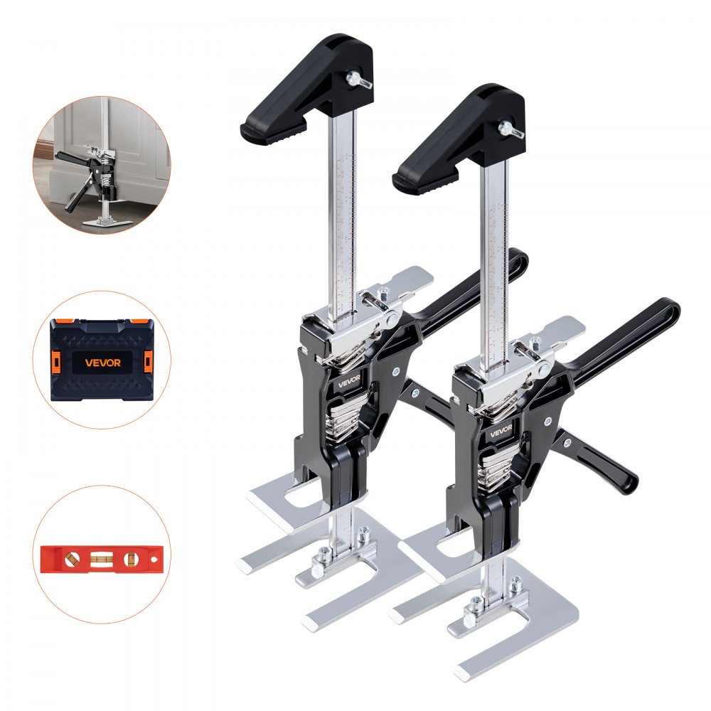 VEVOR Labor Saving Arm Jack, 2 PCS 200 kg Bearing Capacity, Lifting up to 235 mm, Metal Hand Lifting Jack Tool with Magnetic Level, 2 Adjustment Modes, for Door, Window, Furniture, Woodworking, Black